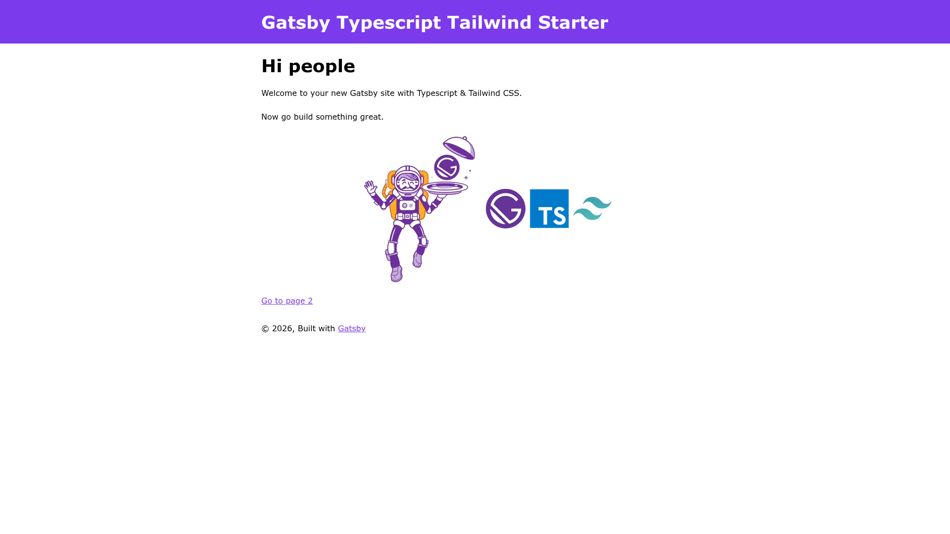 screenshot of Gatsby Typescript Tailwind Starter on template0.com