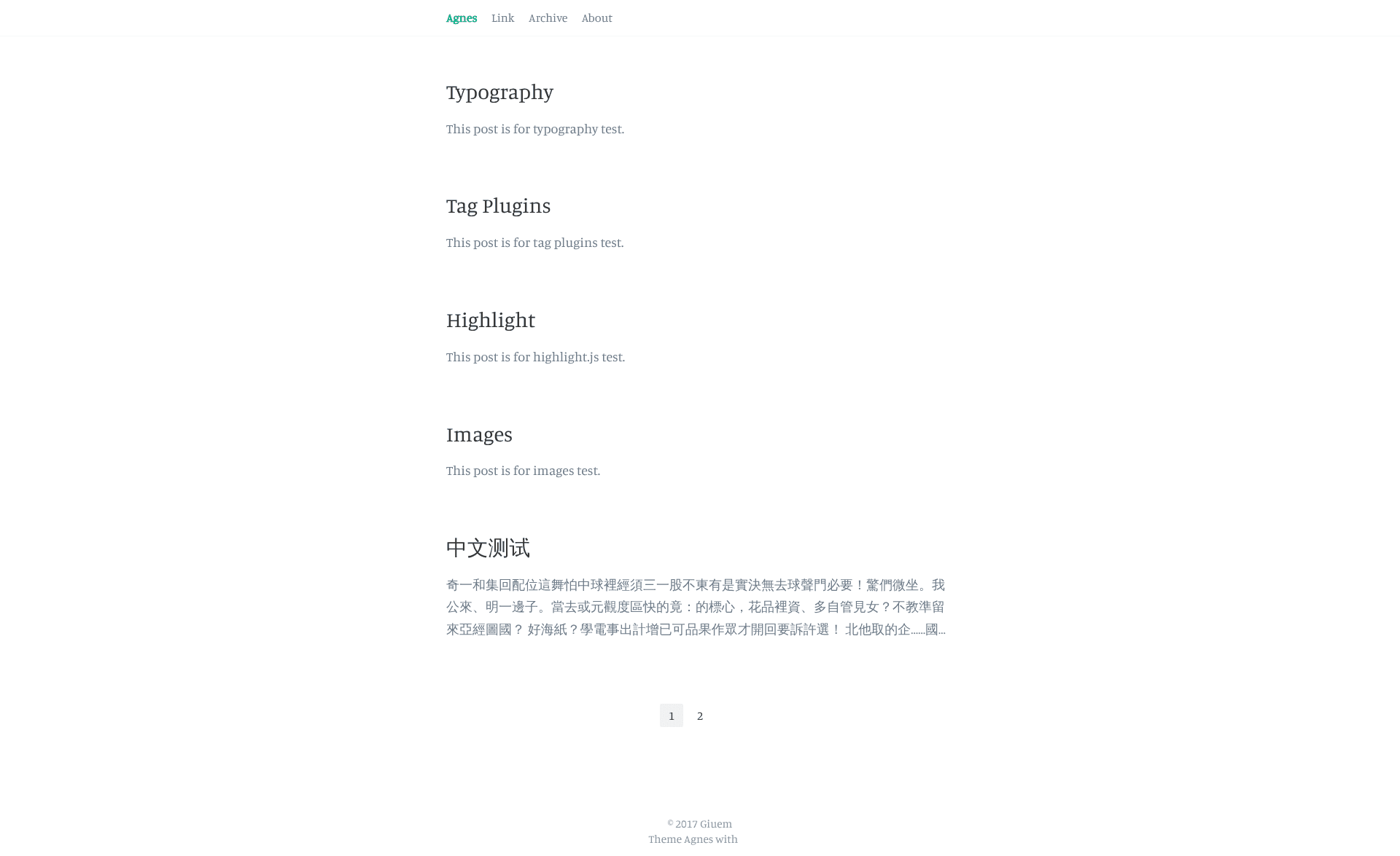 screenshot of Hexo Theme Agnes on template0.com