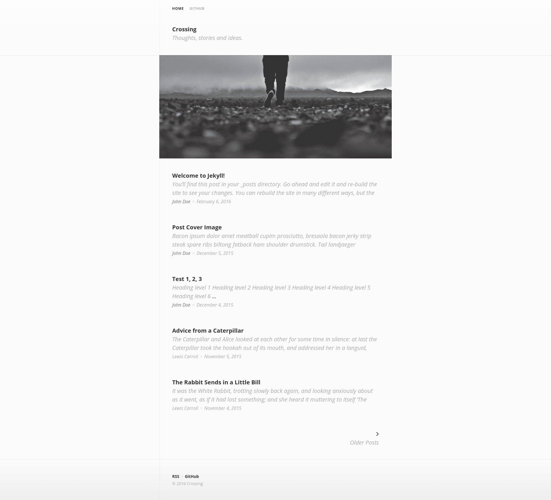 screenshot of Crossing Jekyll on template0.com