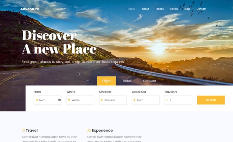 Image for Adventure 2 – Free Bootstrap 4 Travel Agency Website Template on template0.com