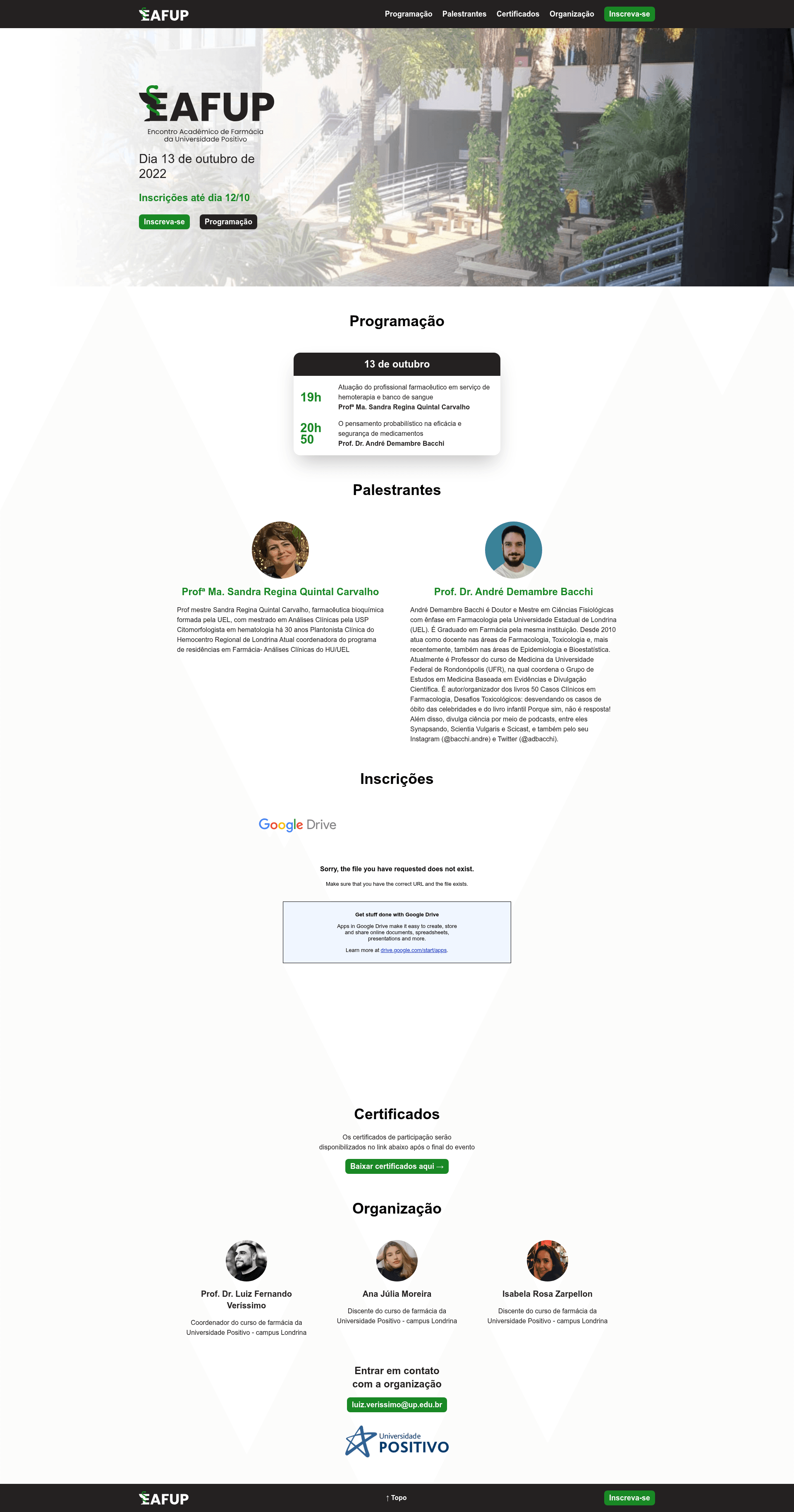screenshot of EAFUP Landing Page on template0.com