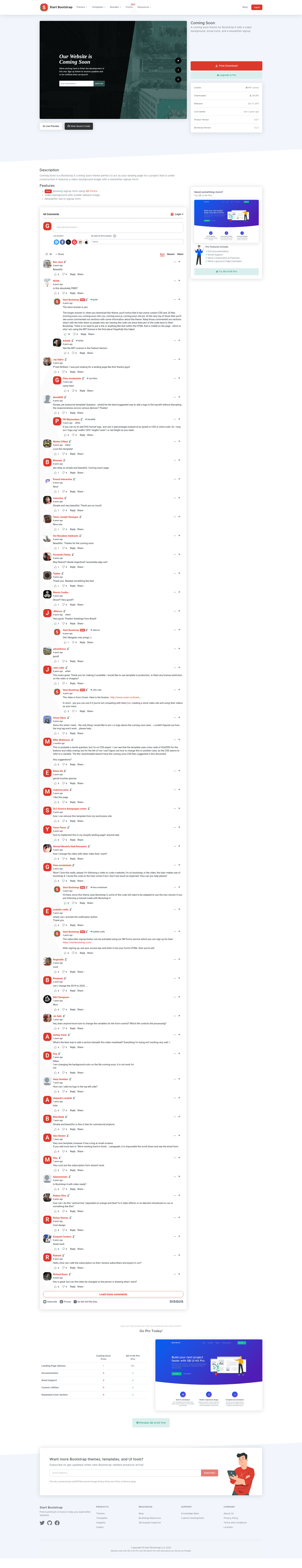 screenshot of Start Bootstrap Coming Soon on template0.com