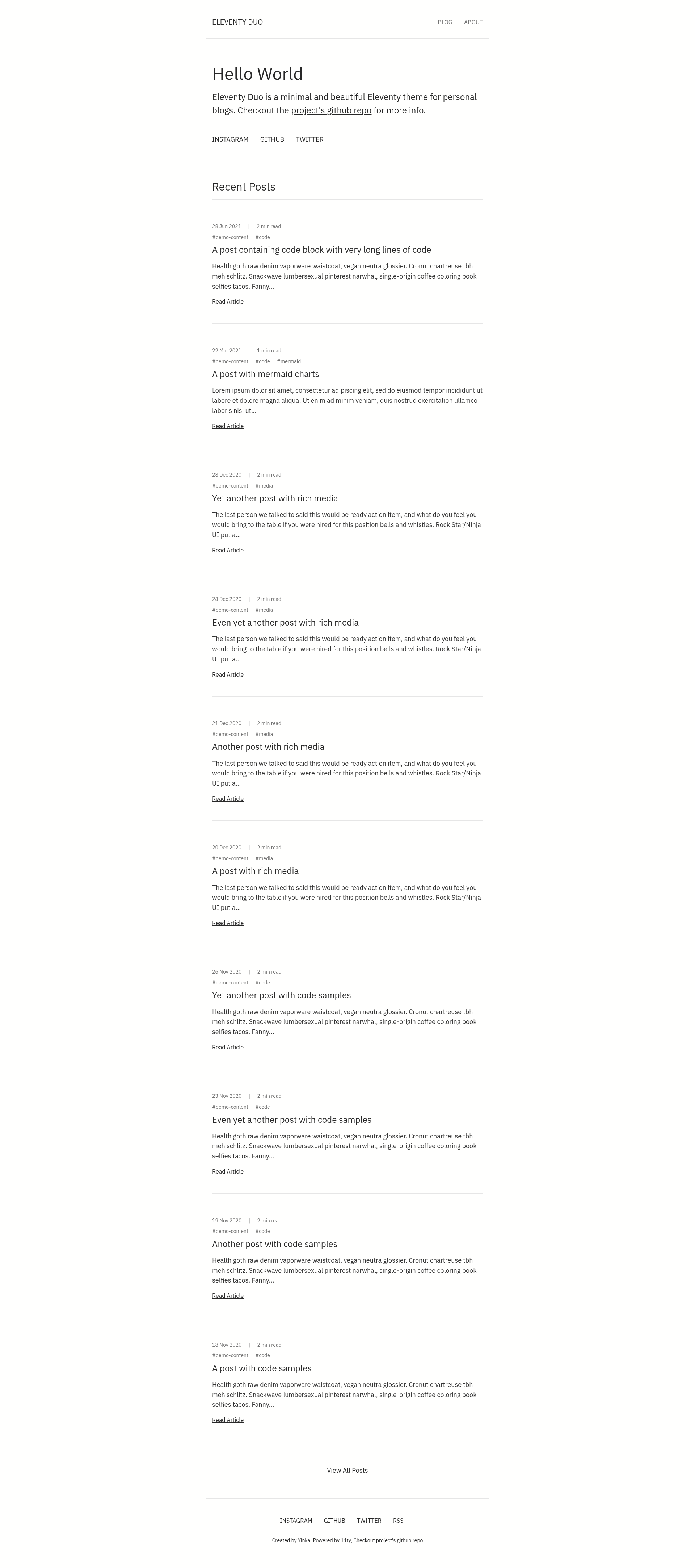 screenshot of Eleventy Duo on template0.com