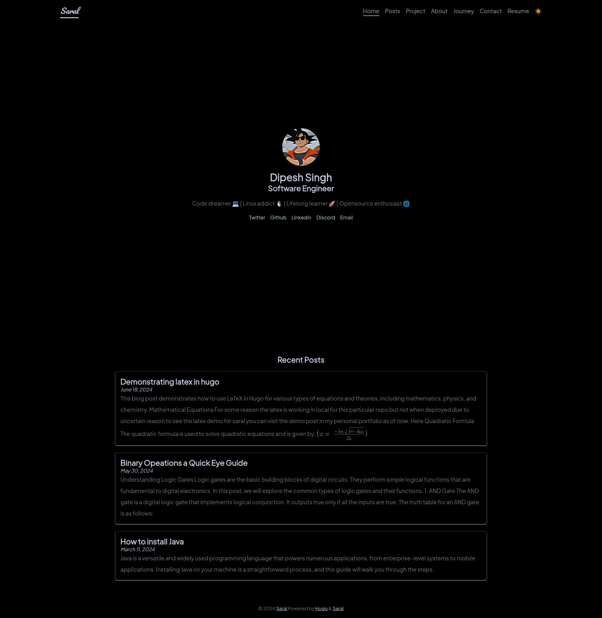 screenshot of Saral Hugo Theme on template0.com