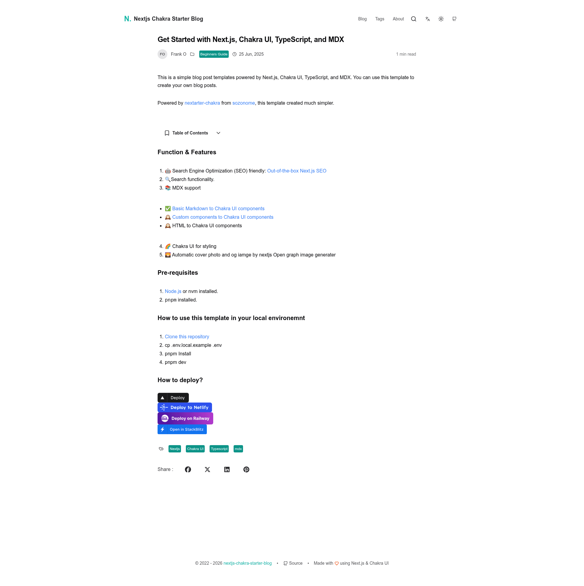 screenshot of nextjs-chakra-starter-blog on template0.com