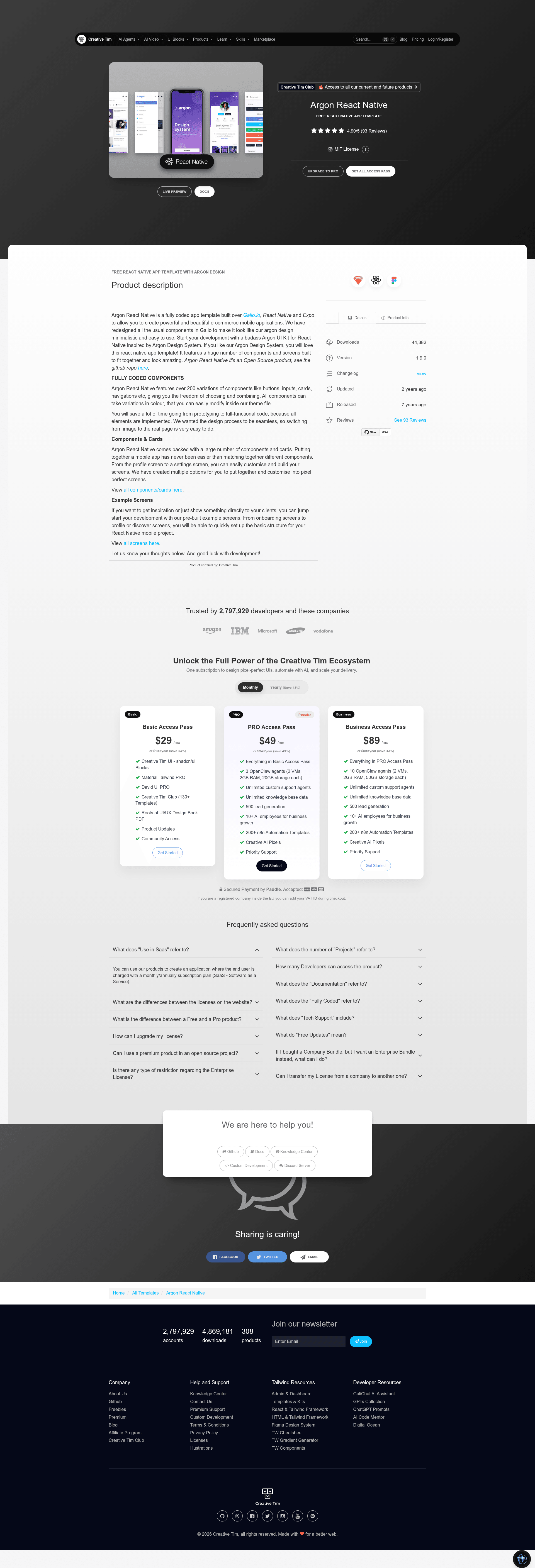 screenshot of Argon React Native on template0.com