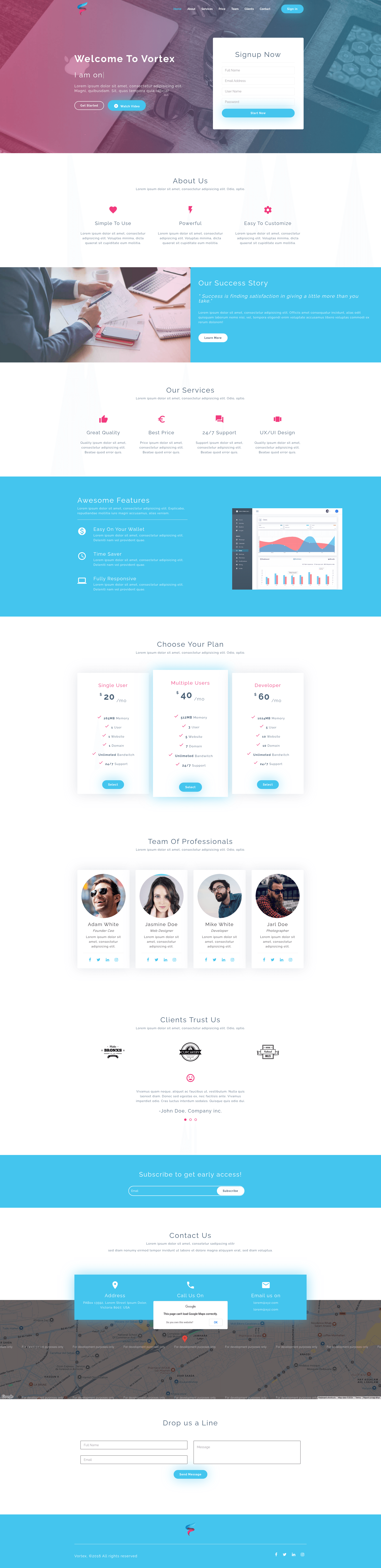 screenshot of Vortex - Free HTML5 Bootstrap landing page template for business websites on template0.com
