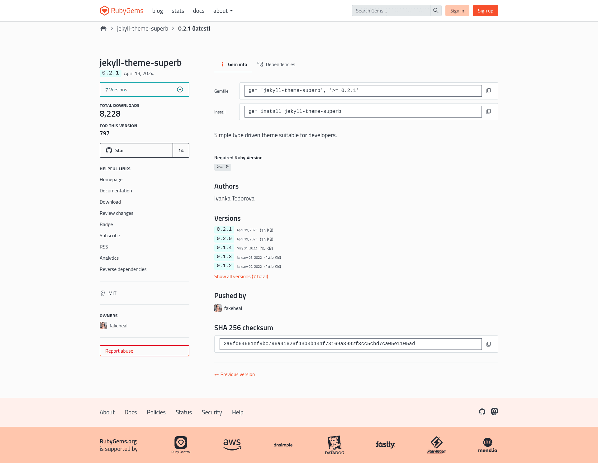 screenshot of Jekyll Theme Superb on template0.com