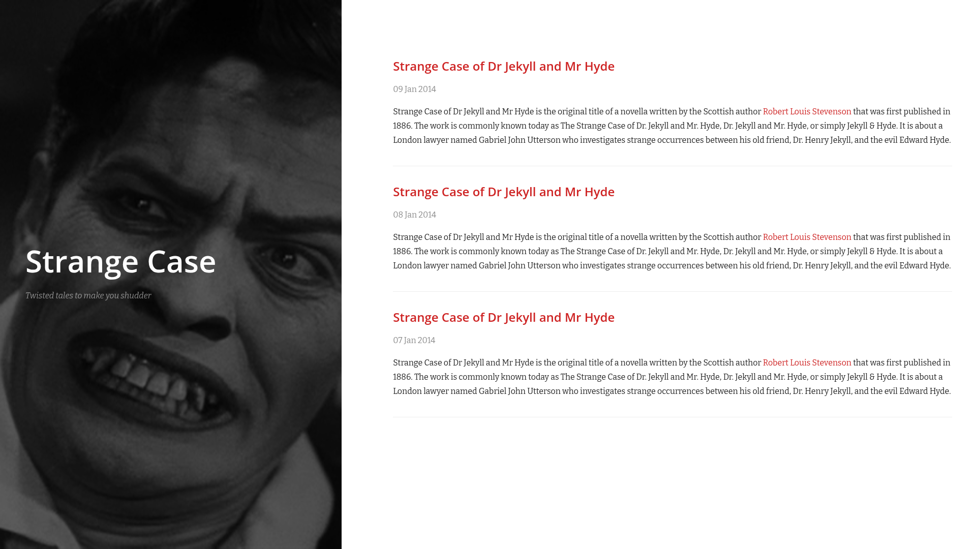 screenshot of Strange Case on template0.com