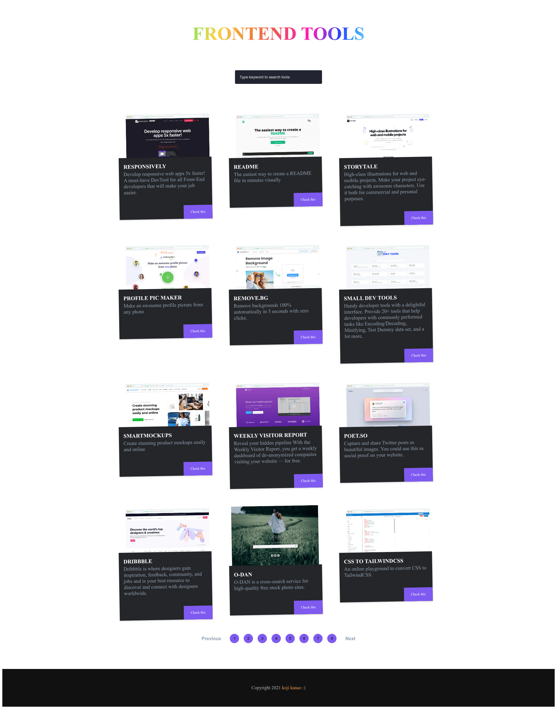 screenshot of Frontend Tools on template0.com