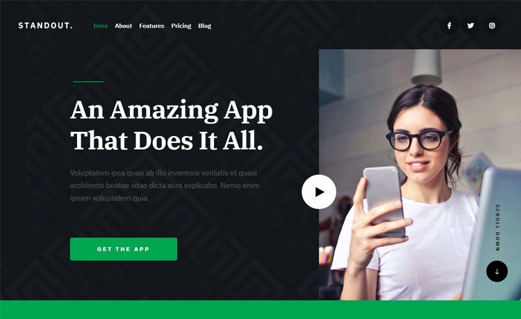 Image for Standout – Free HTML5 email app landing page template on template0.com Image for Standout – Free HTML5 email app landing page template on template0.com