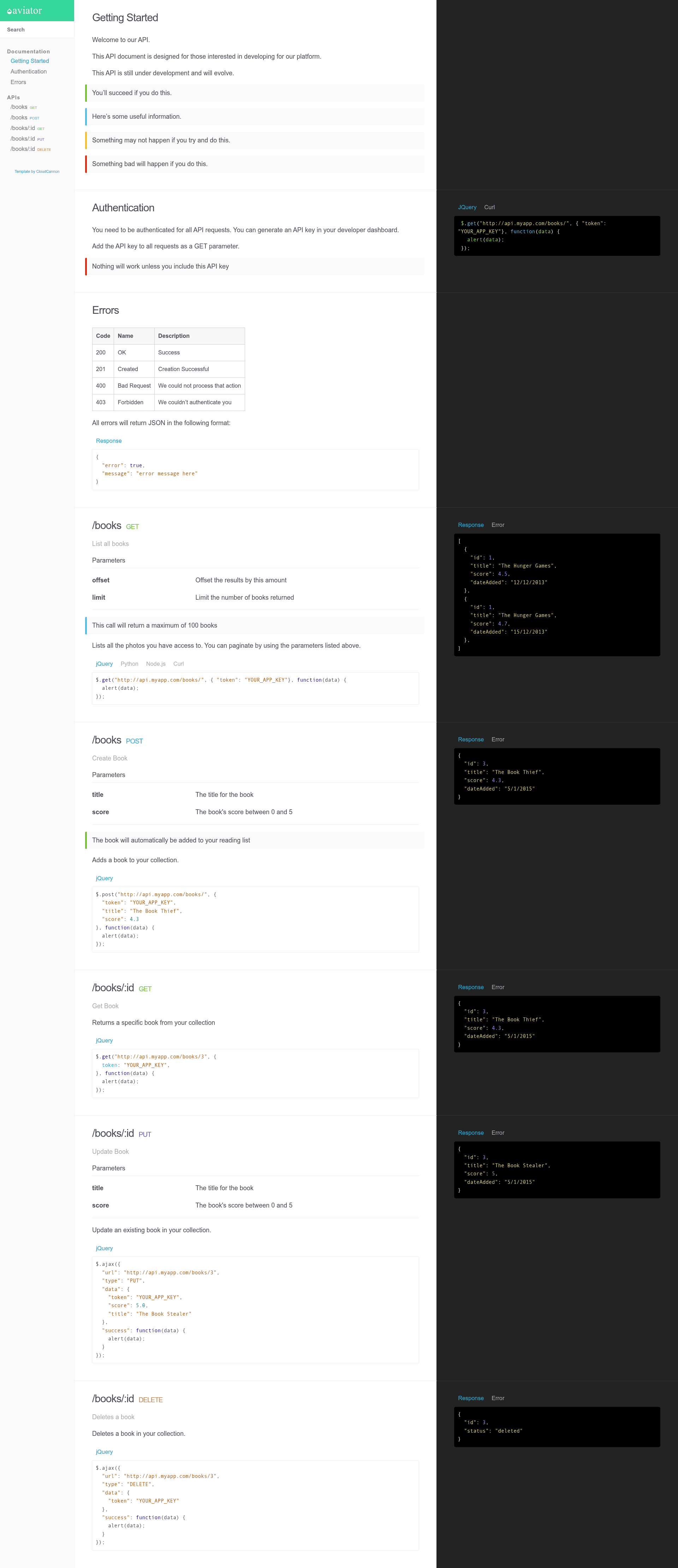 screenshot of Aviator on template0.com