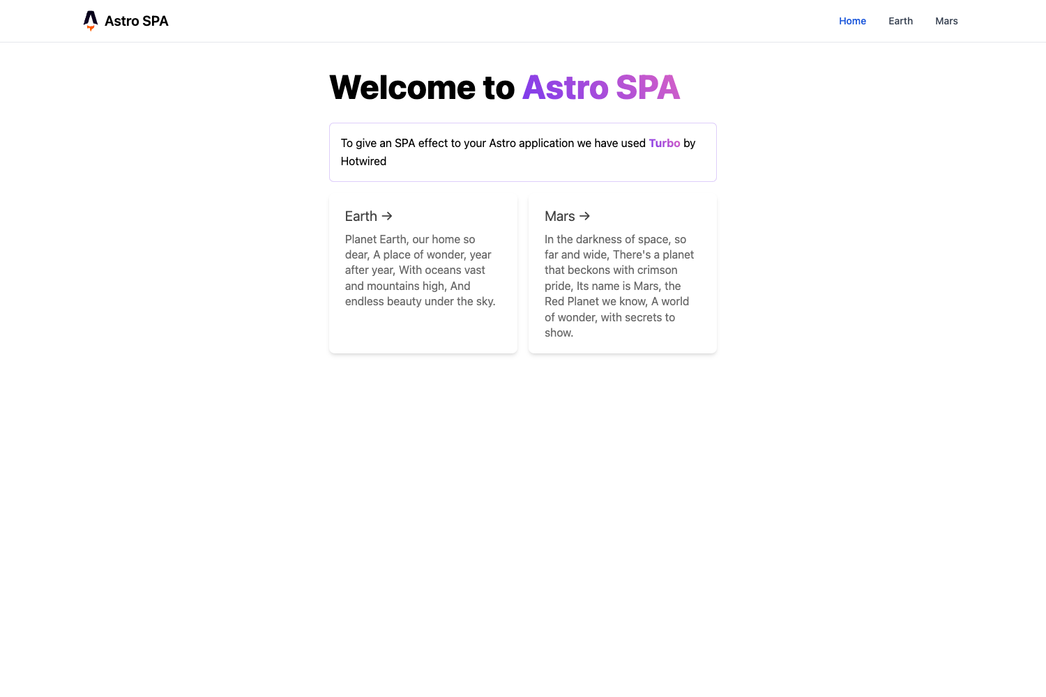 Astro SPA Starter Kit: Basics preview