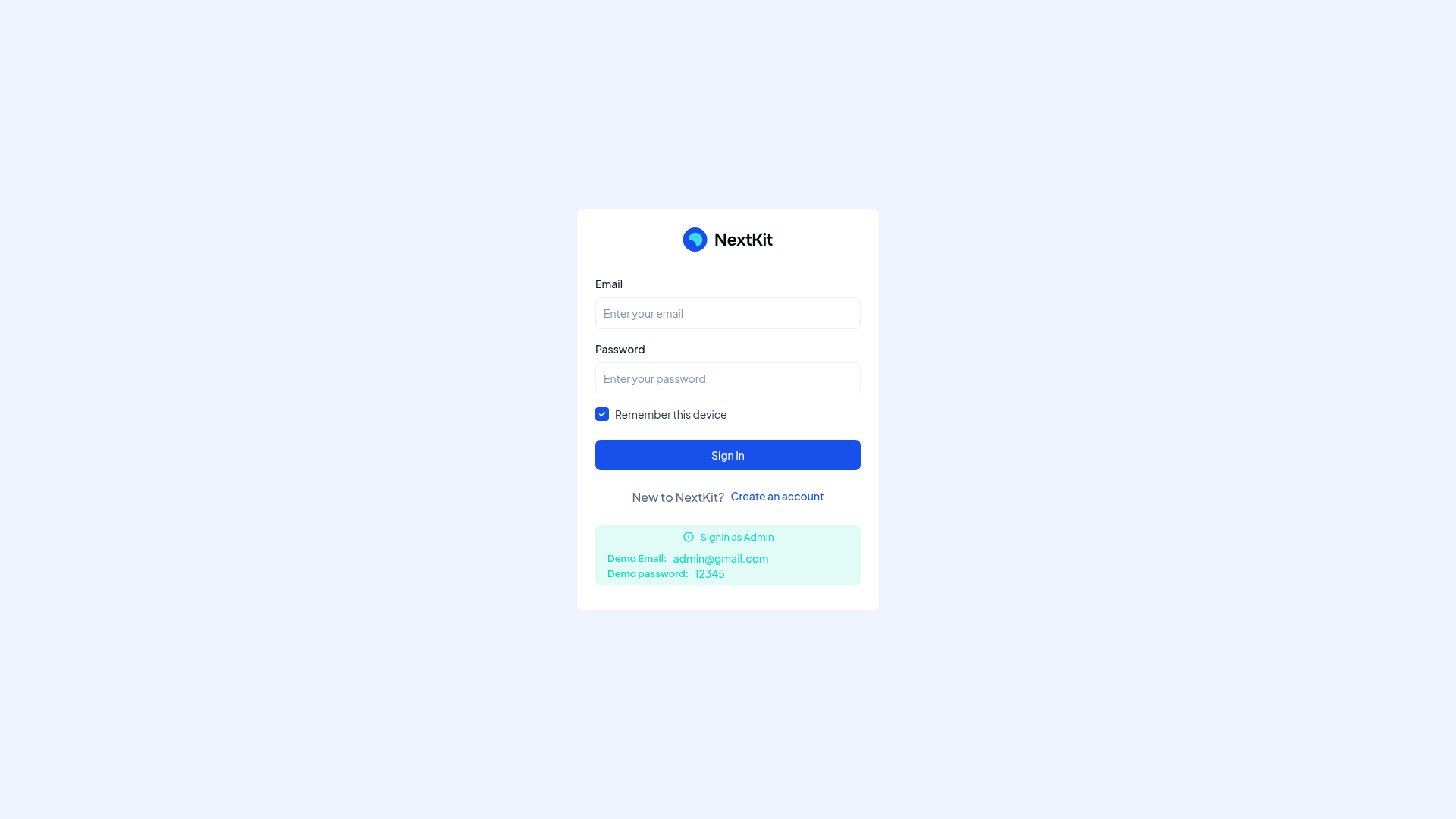 screenshot of Nextkit Admin Starter Kit on template0.com