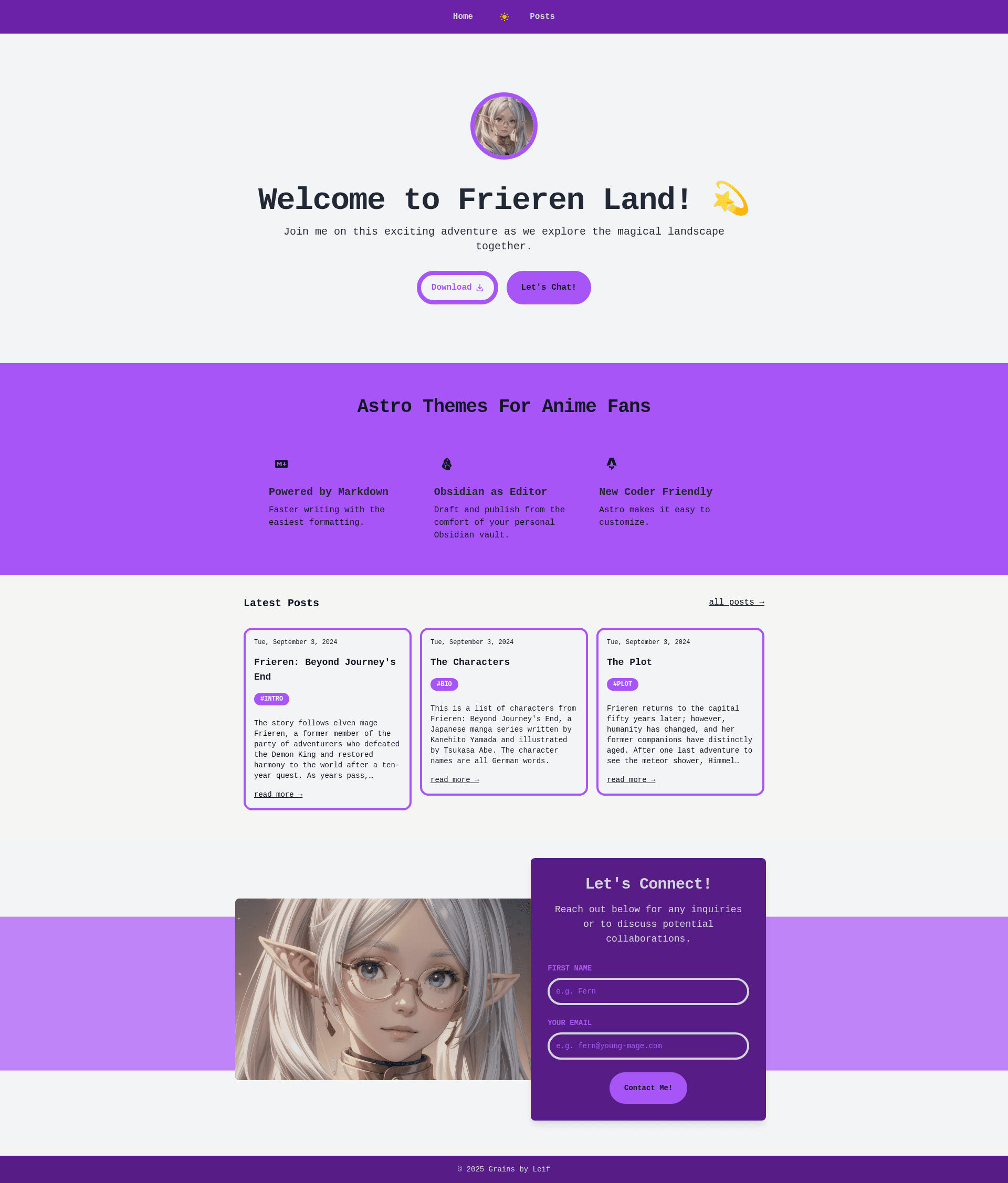 screenshot of Astro Frieren Blog Kit on template0.com