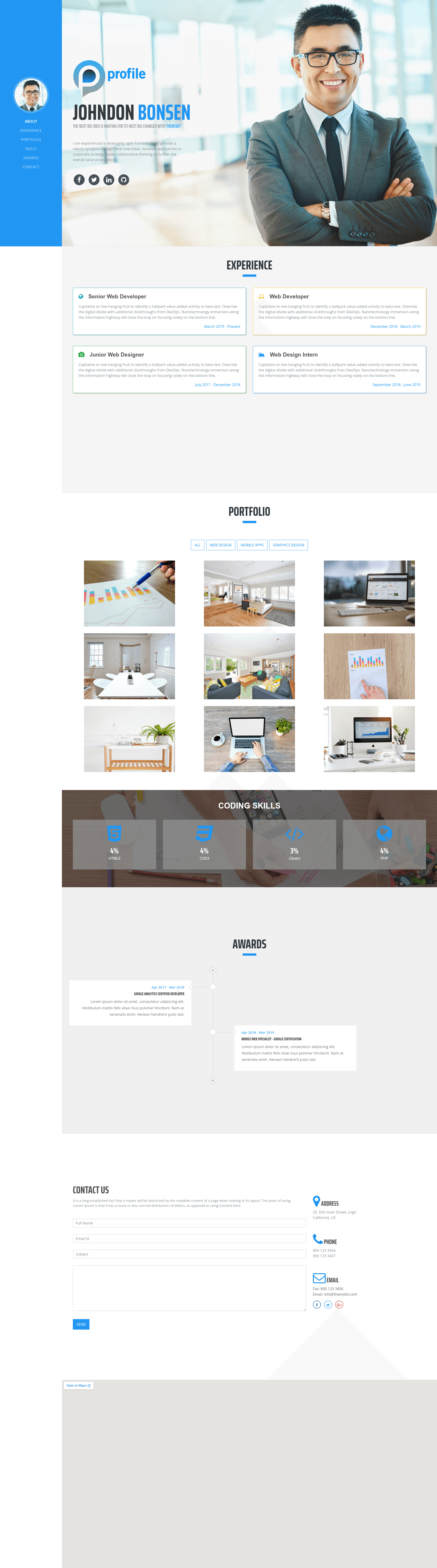 screenshot of Profile – Bootstrap HTML5 Portfolio Website Template on template0.com
