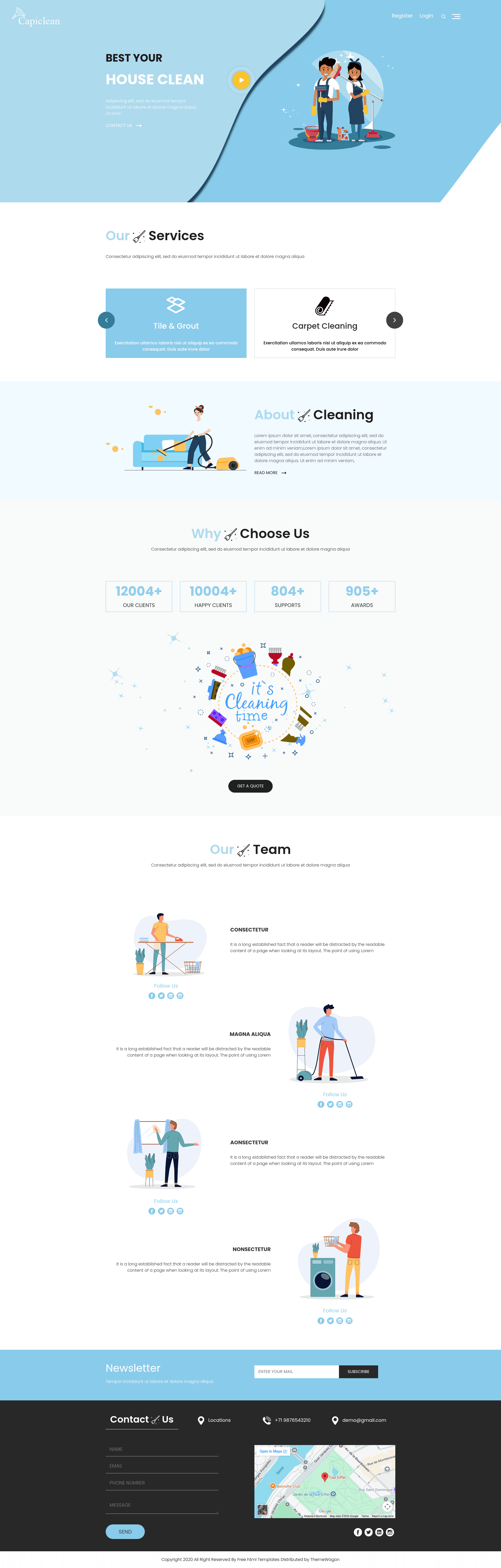 screenshot of Capiclean – Free Bootstrap 4 Home Cleaning Website Template on template0.com