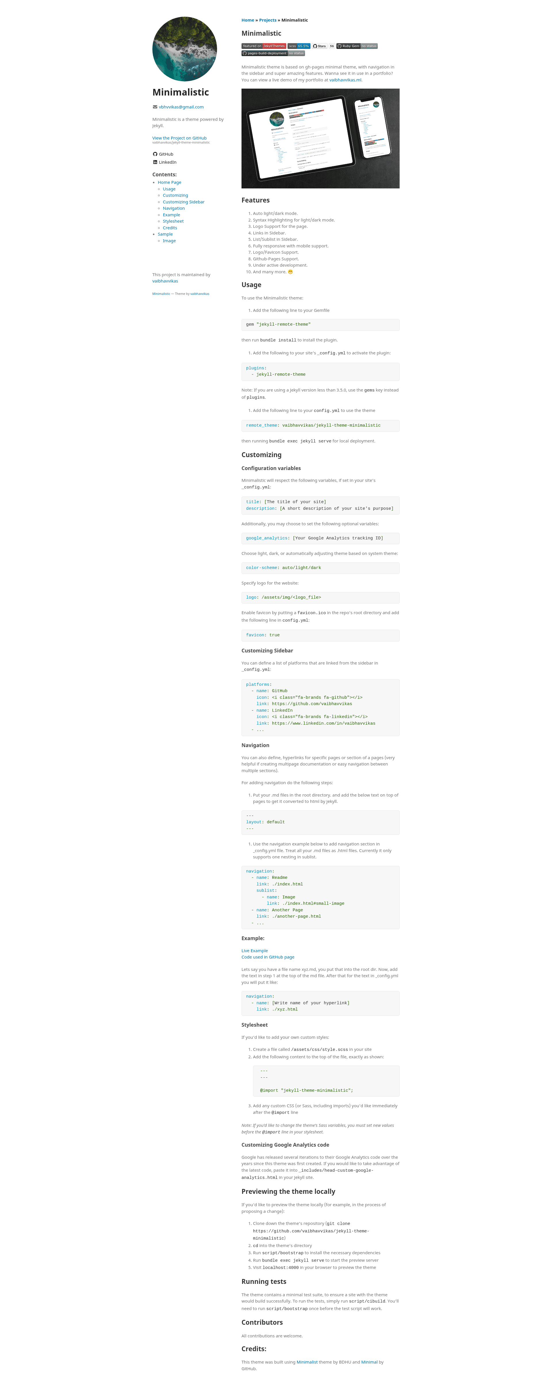 screenshot of Jekyll Theme Minimalistic on template0.com