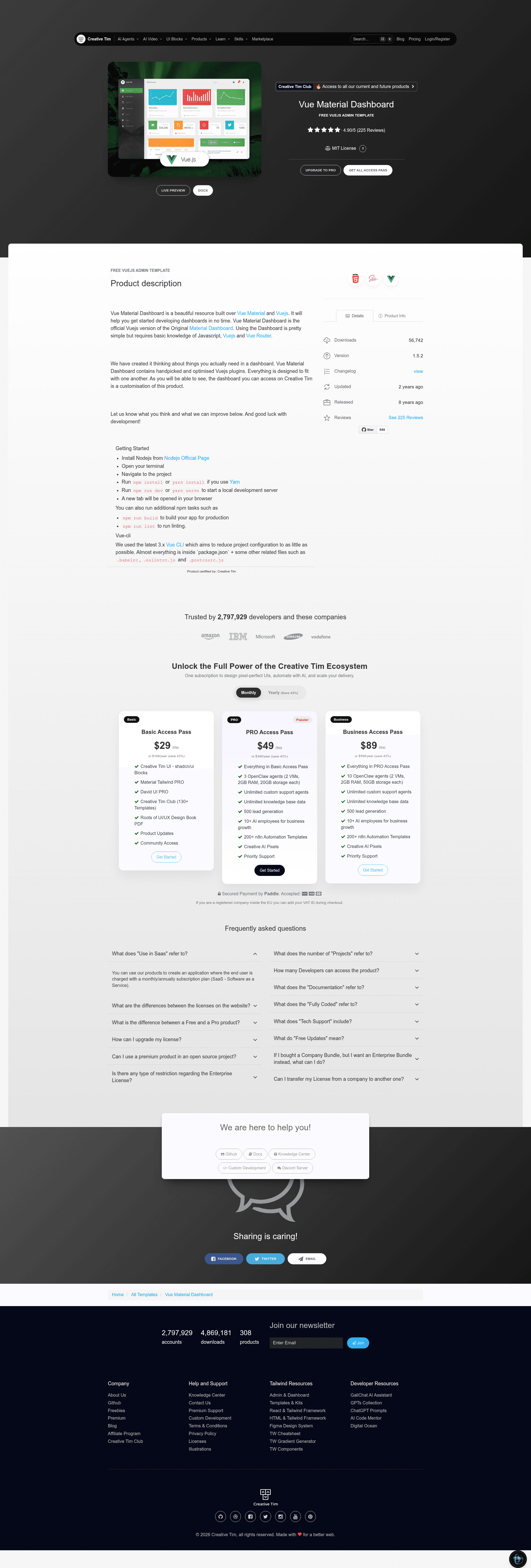 screenshot of Vue Material Dashboard on template0.com
