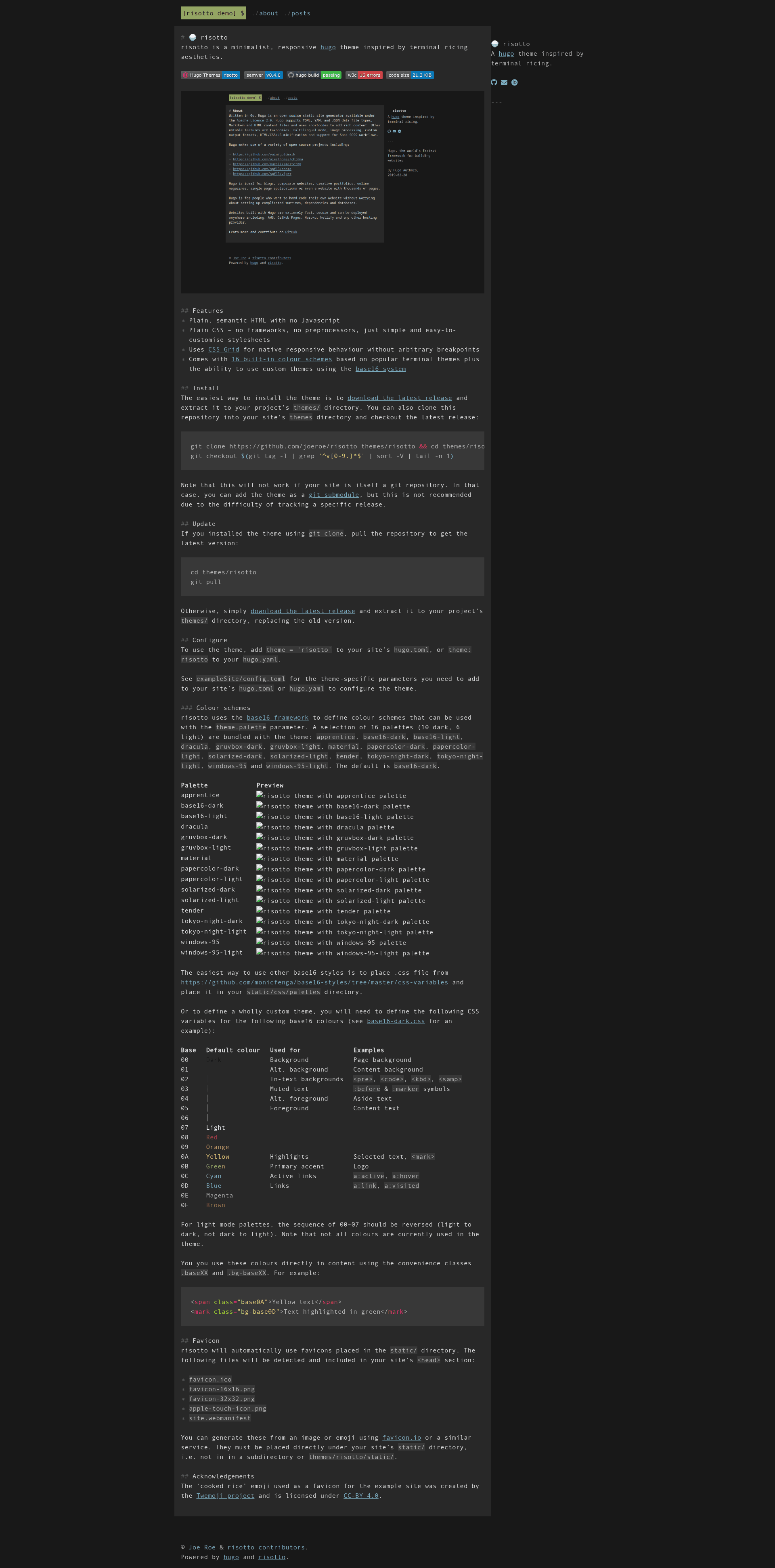 screenshot of risotto on template0.com