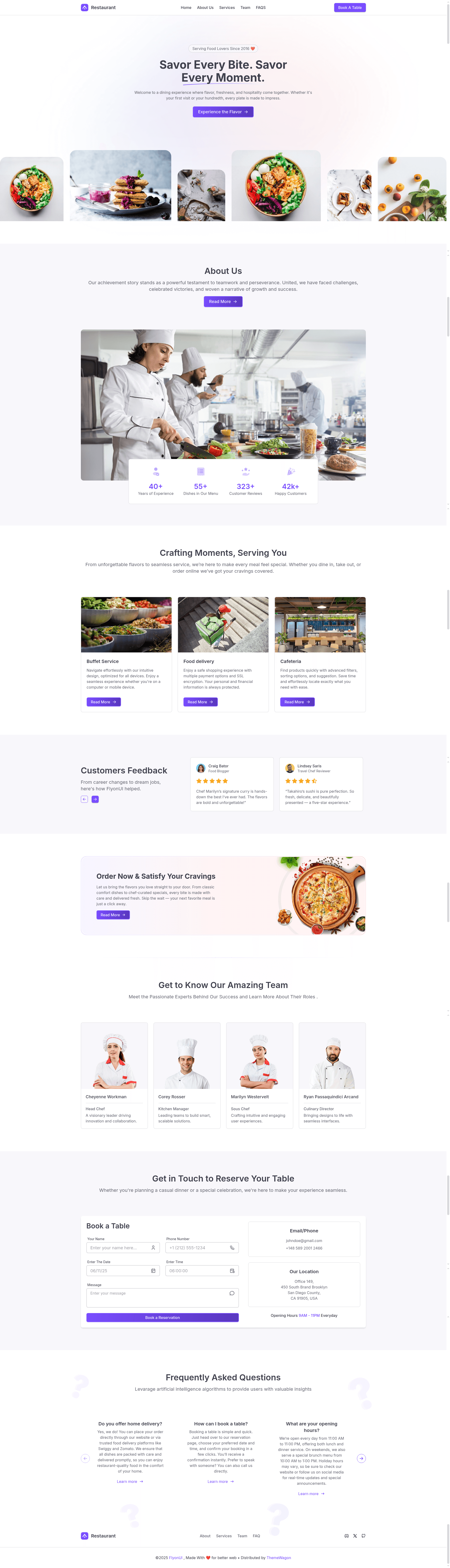 screenshot of Restaurant - Free Tailwind CSS Restaurant Website Template on template0.com