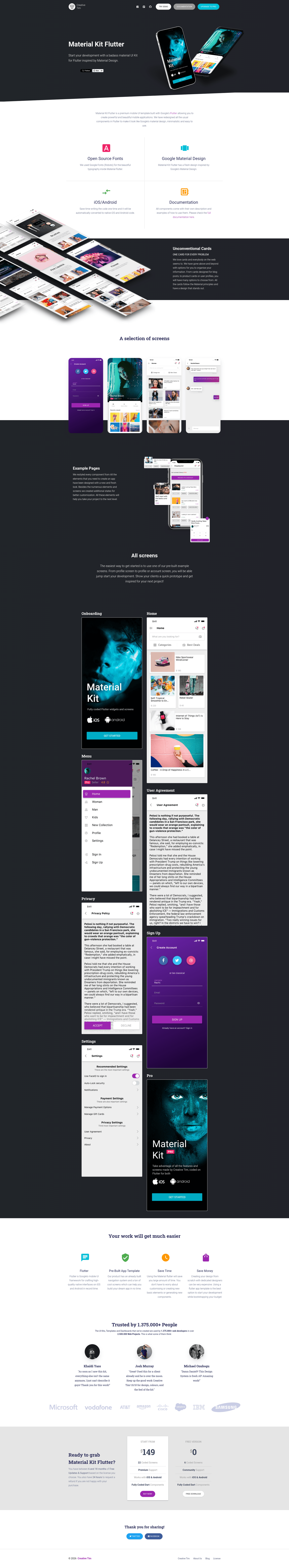 screenshot of Material Kit Pro Flutter on template0.com
