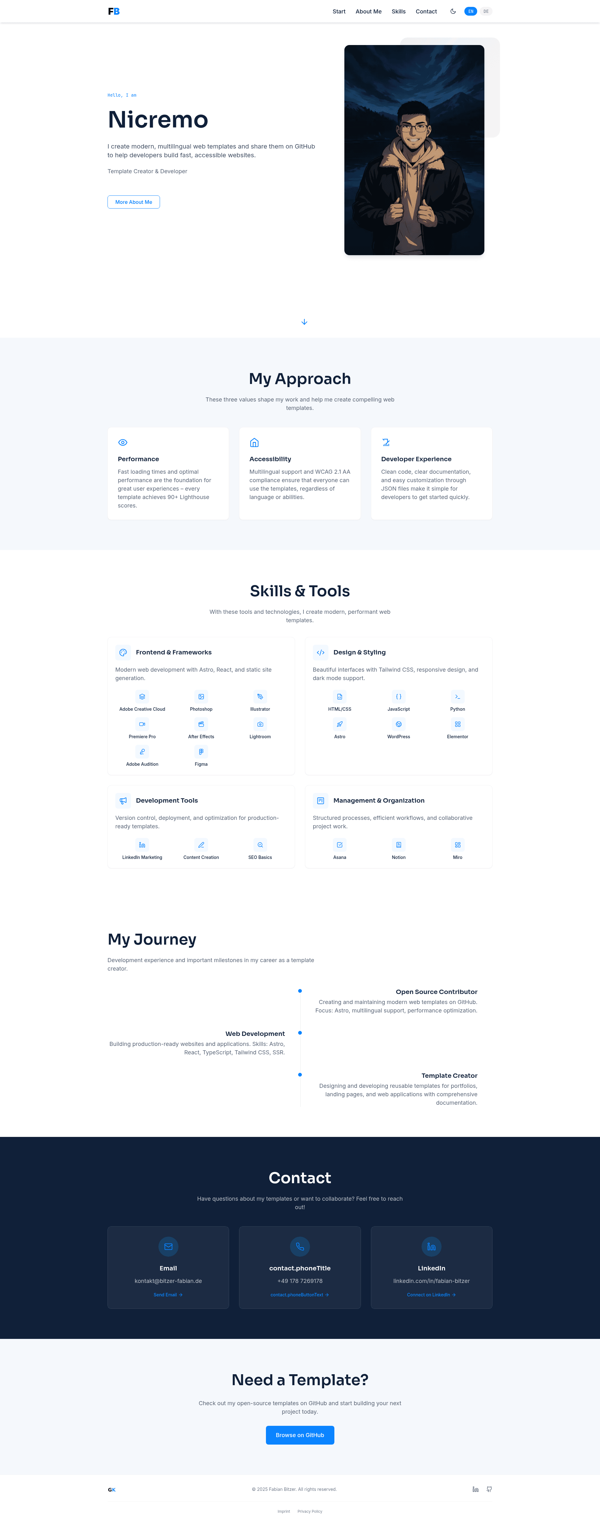 screenshot of Astro Multilingual Portfolio Template on template0.com