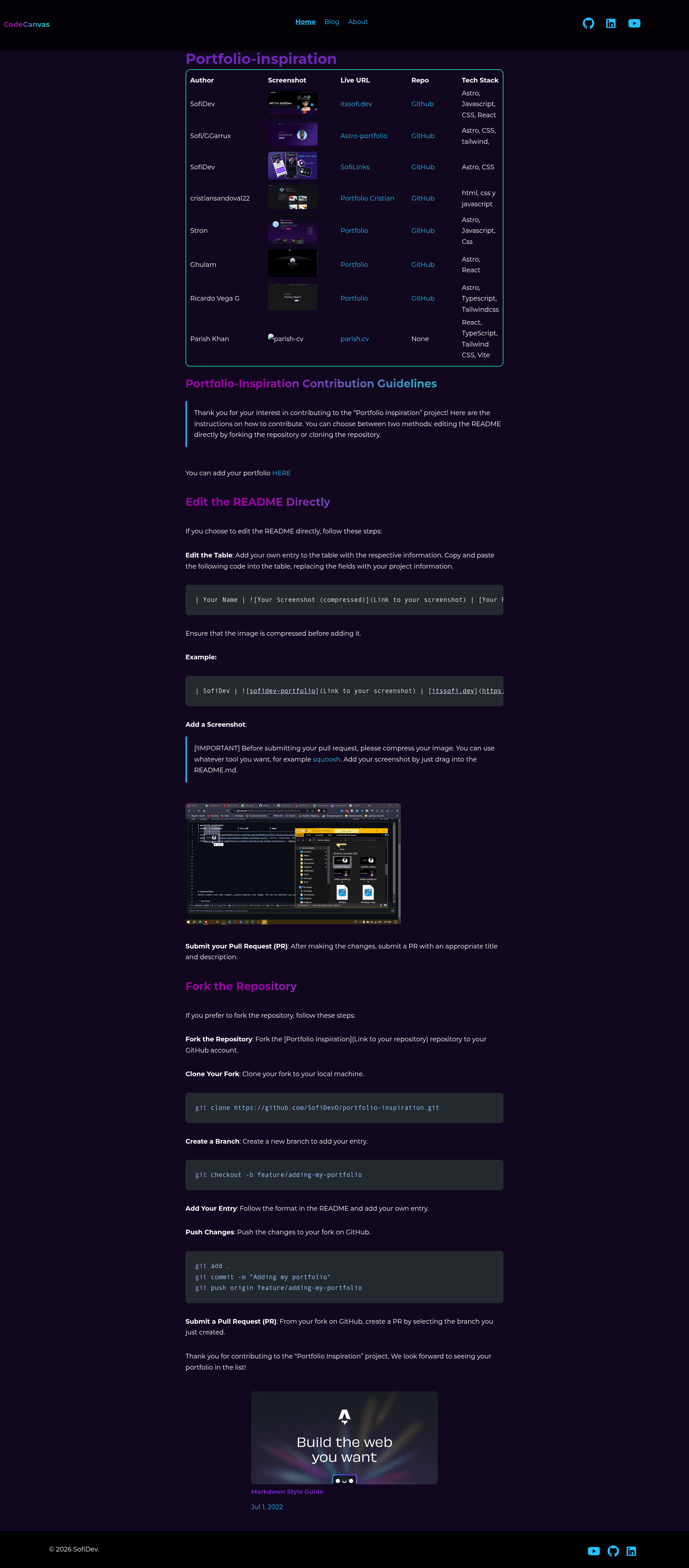 screenshot of portfolio-inspiration on template0.com