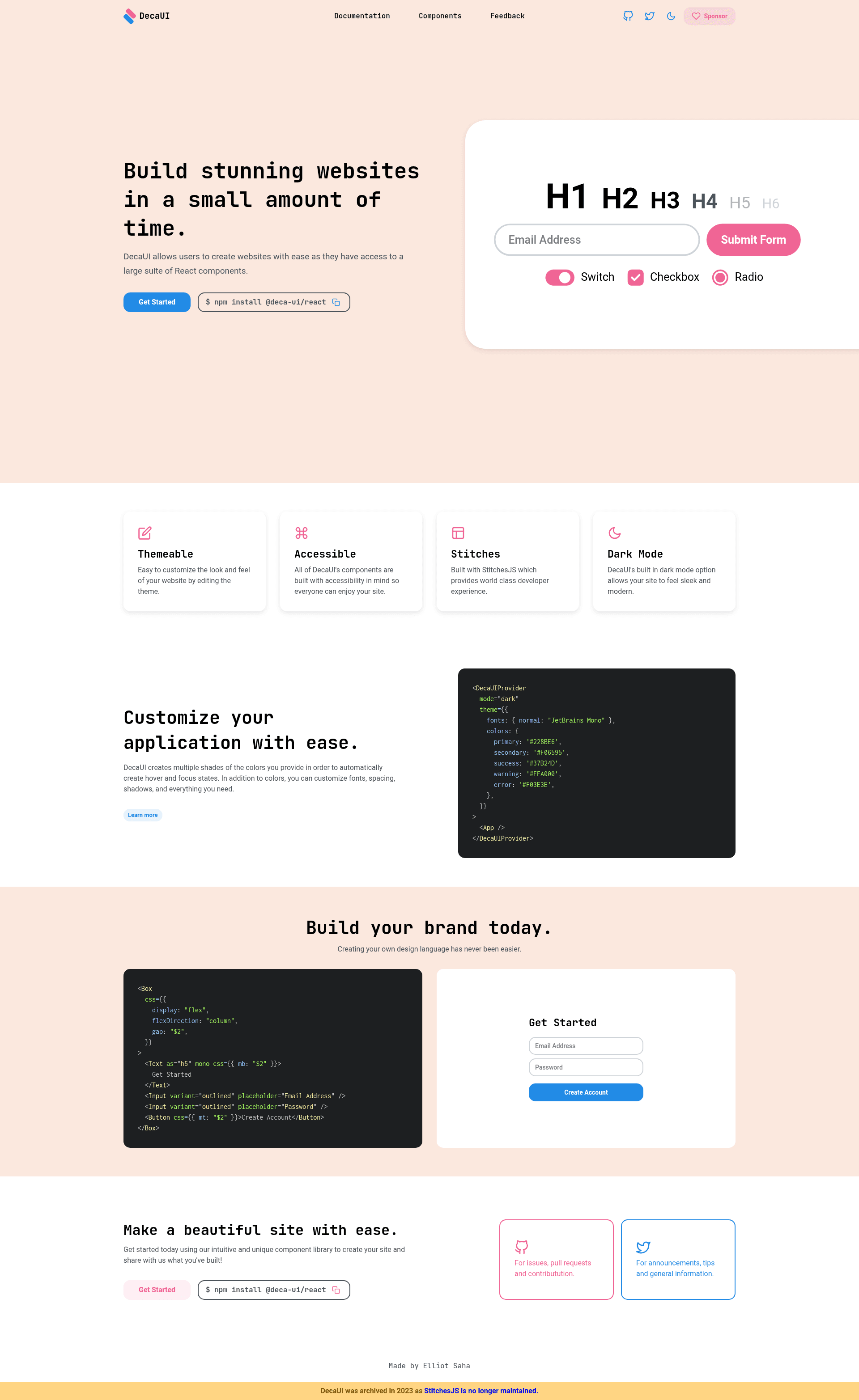 screenshot of DecaUI on template0.com