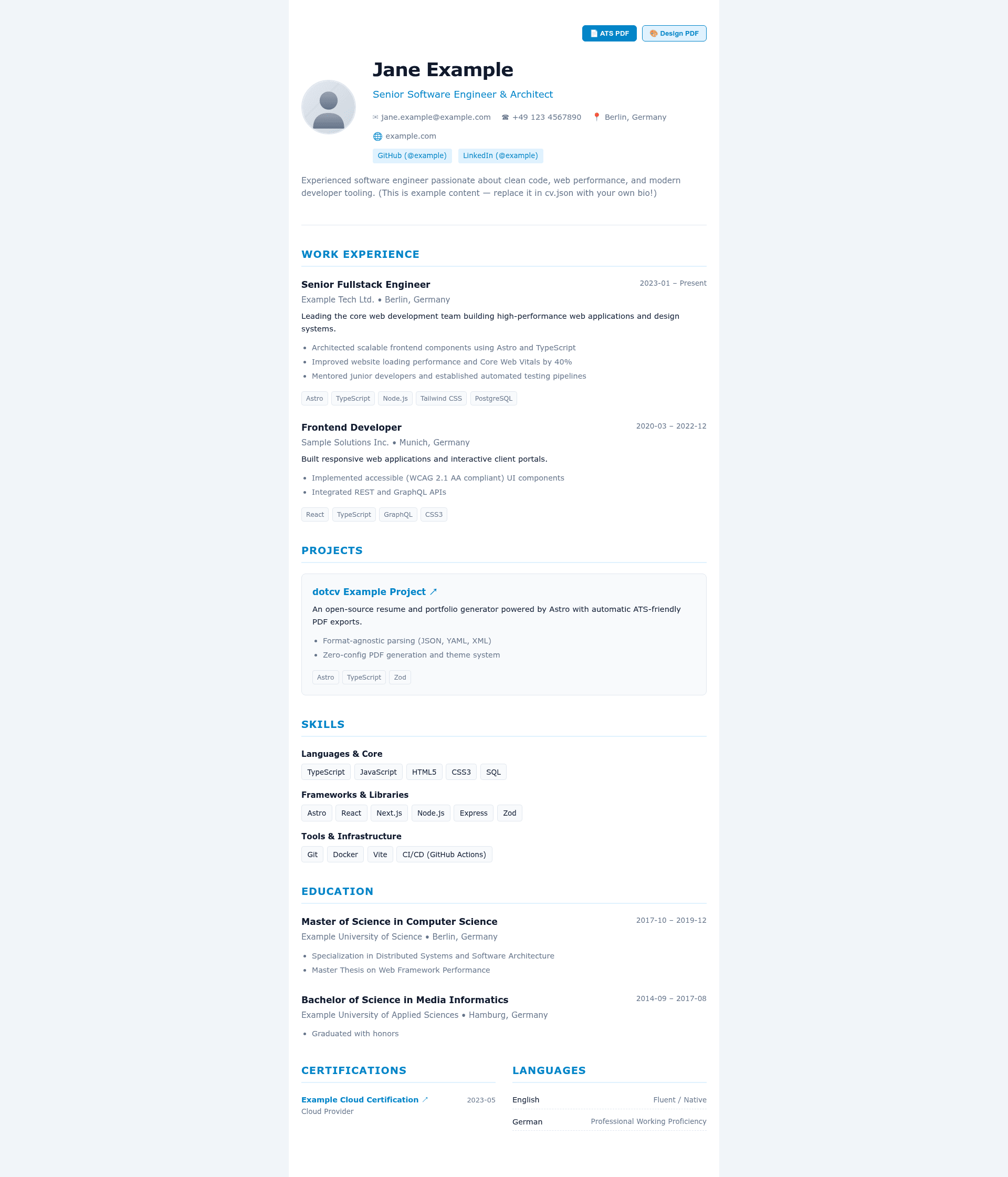 screenshot of dotcv on template0.com