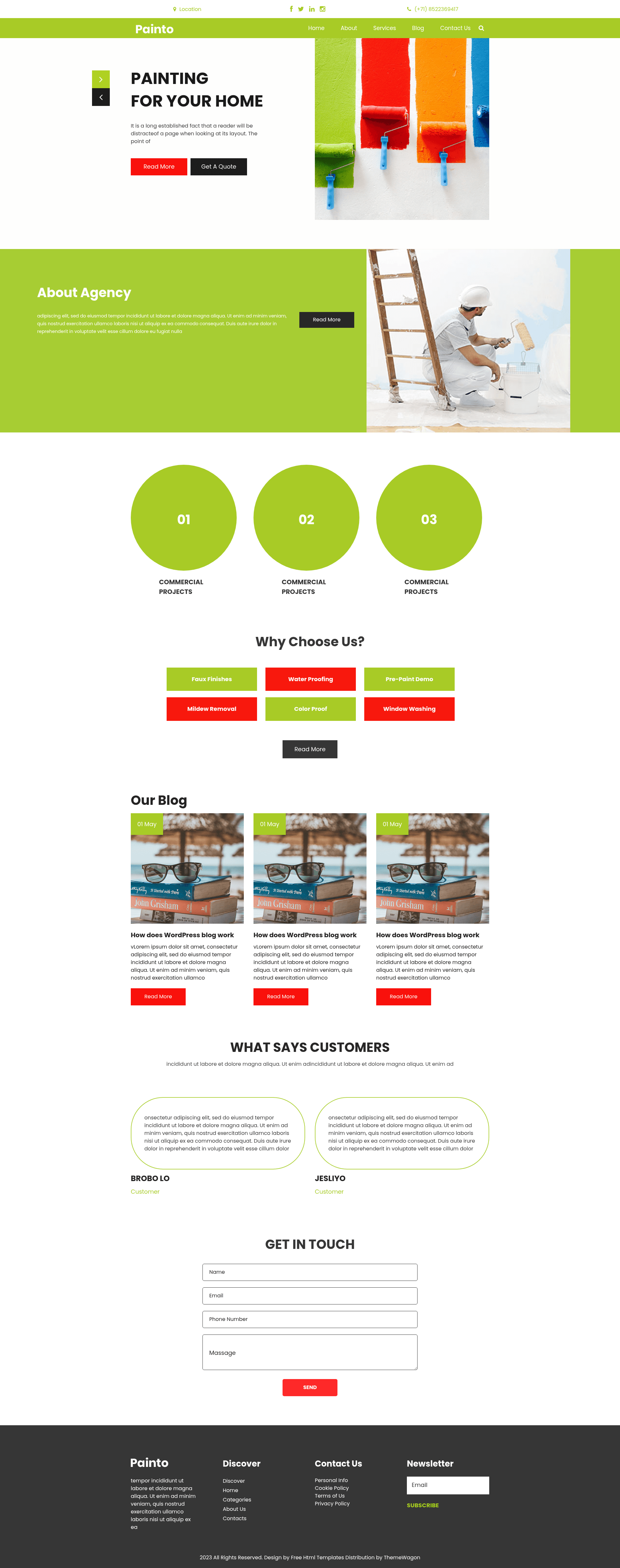 screenshot of Painto – Free Bootstrap 4 Painting Service Website Template on template0.com