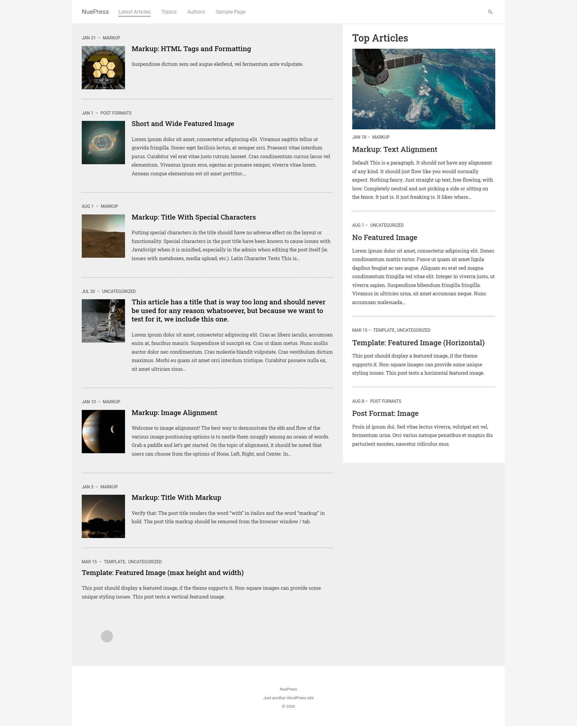 screenshot of NuePress on template0.com
