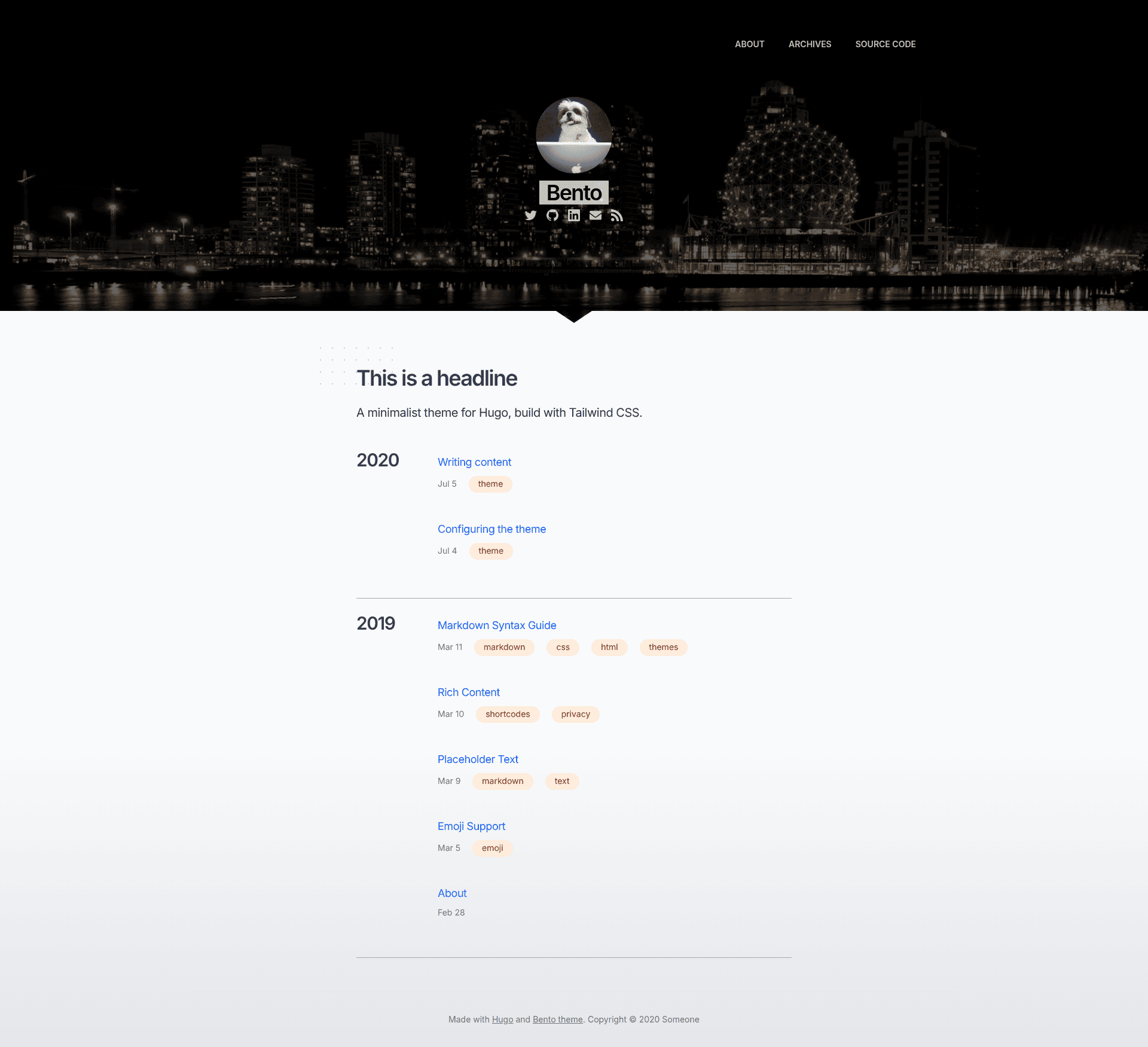screenshot of Bento Hugo Theme on template0.com