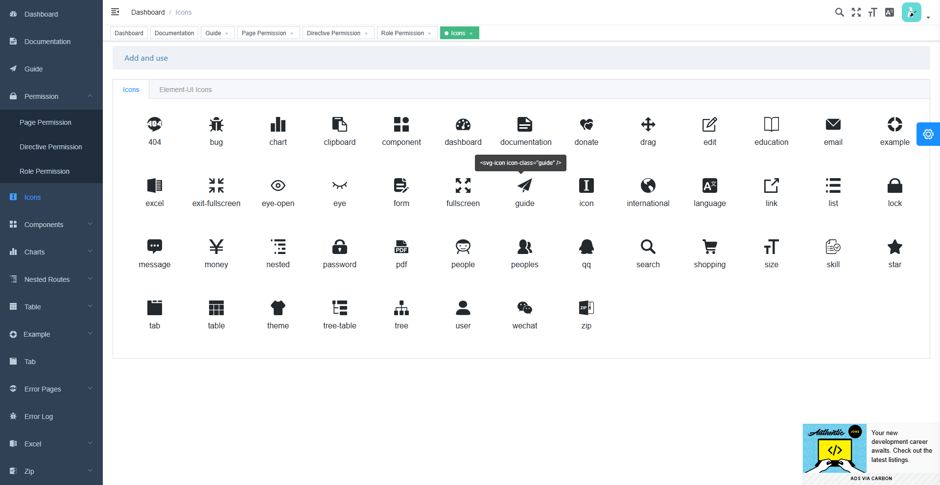 Image for Vue Element Admin(dashboard vue template) on template0.com