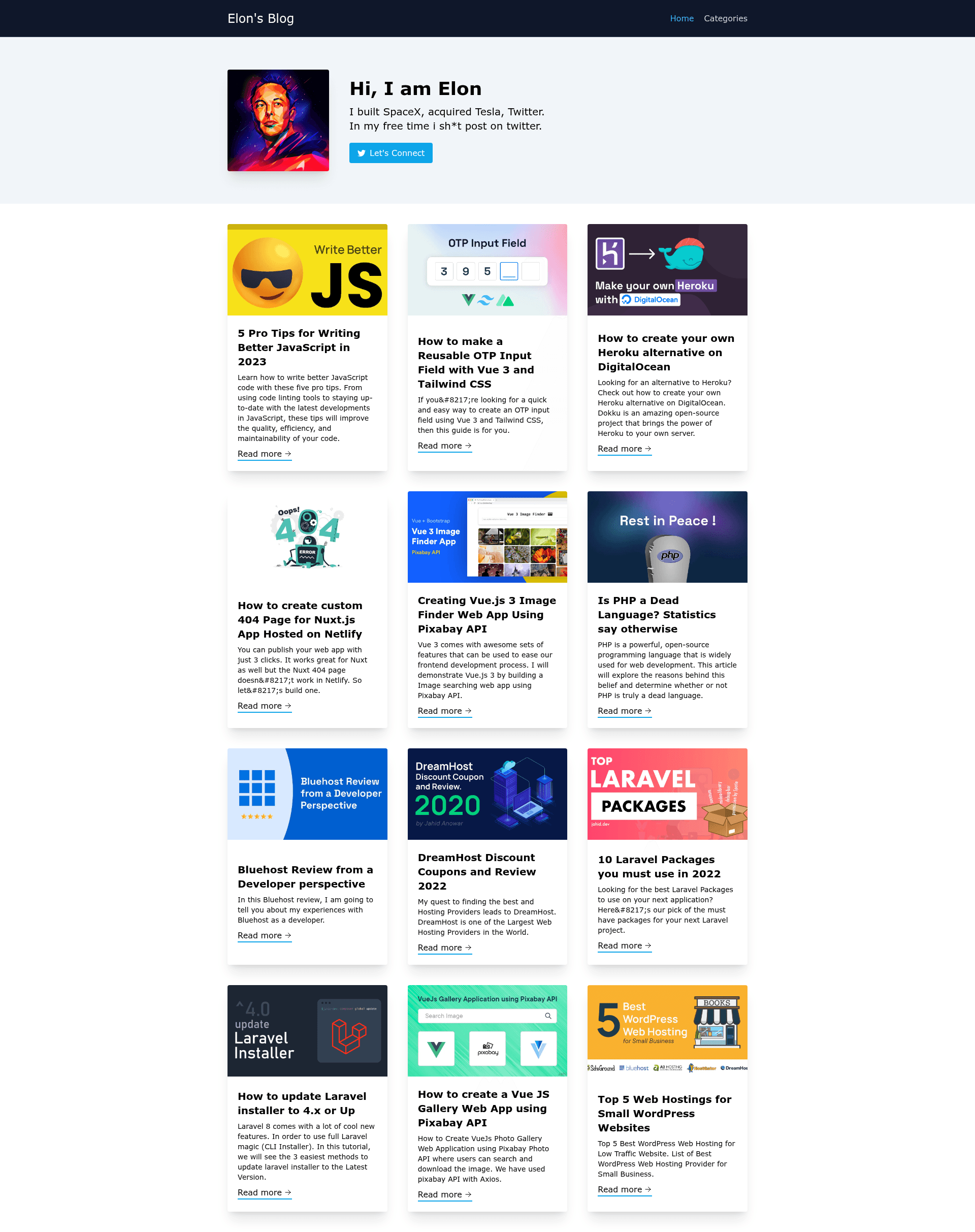 screenshot of Nuxt 3 WP Blog on template0.com