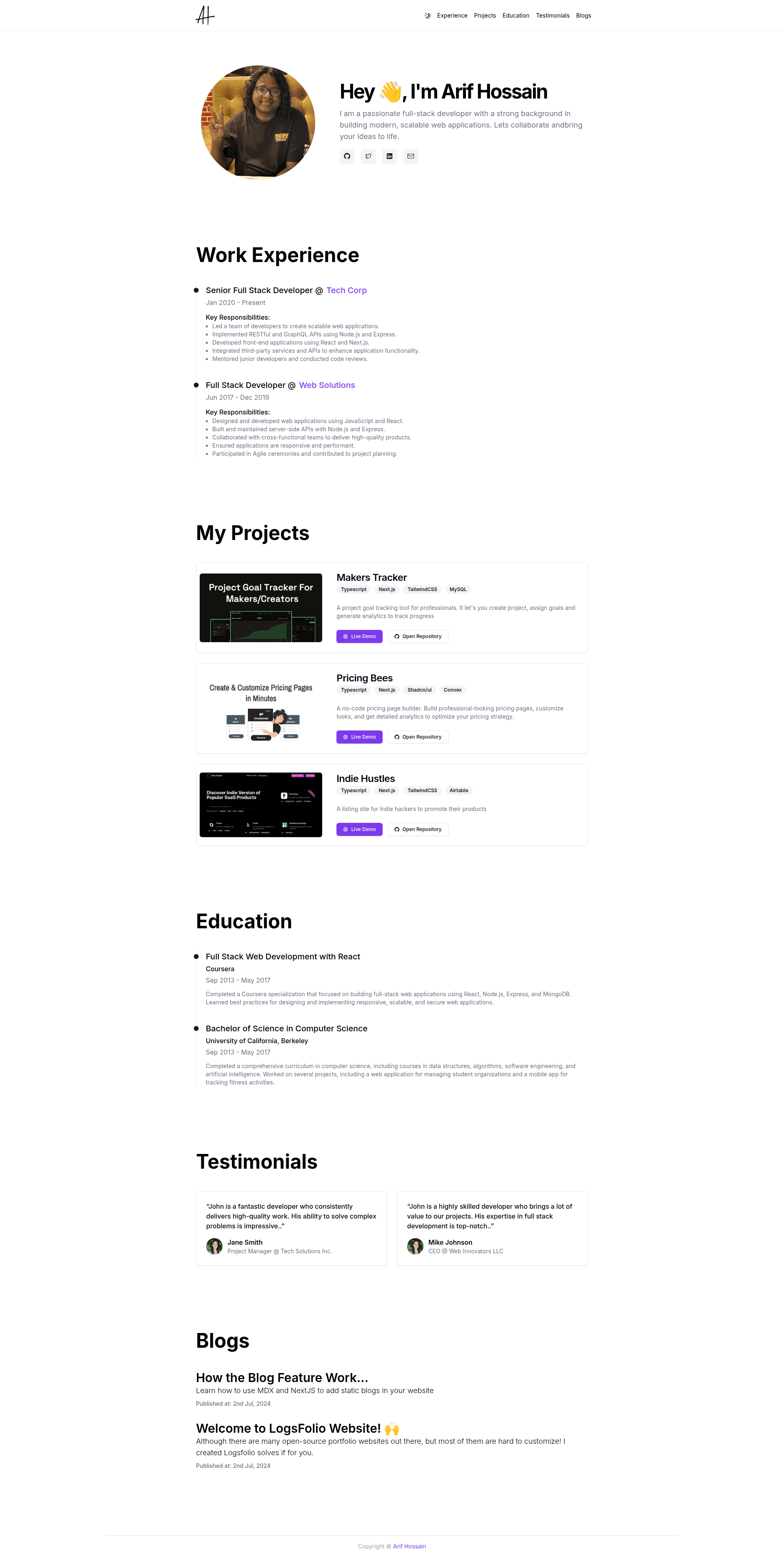 screenshot of Devfolio on template0.com