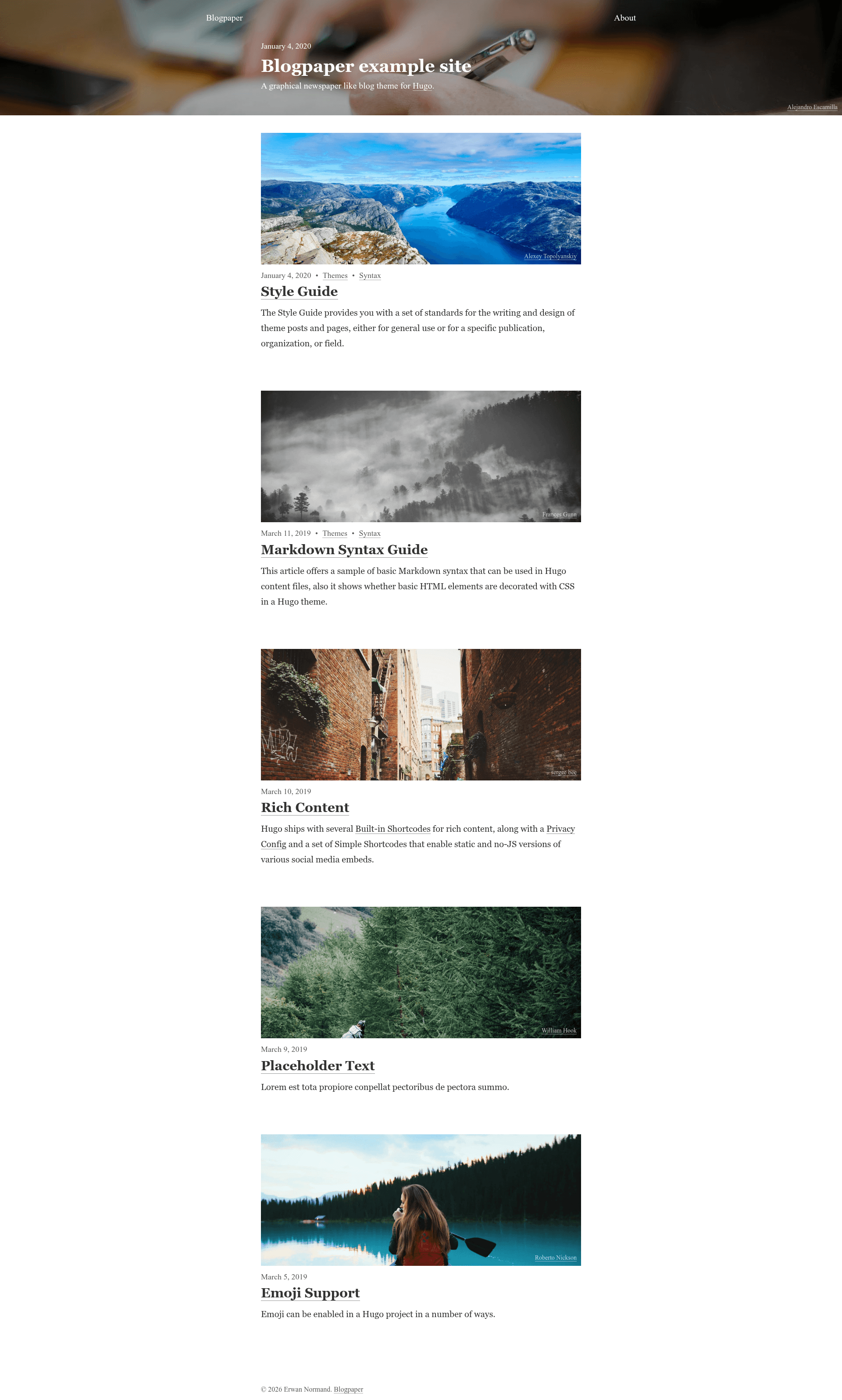 screenshot of Blogpaper on template0.com