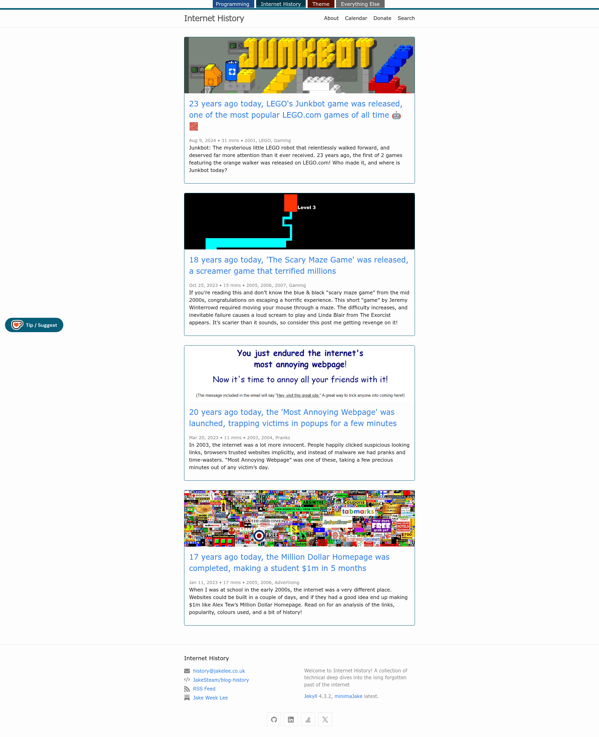 screenshot of Internet History on template0.com