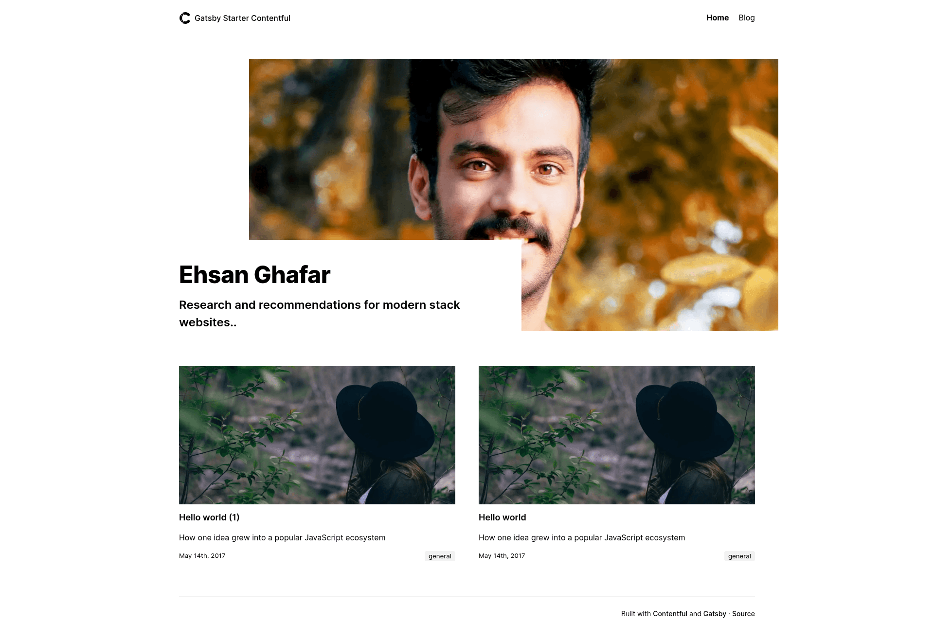 screenshot of Contentful Gatsby Starter Blog on template0.com