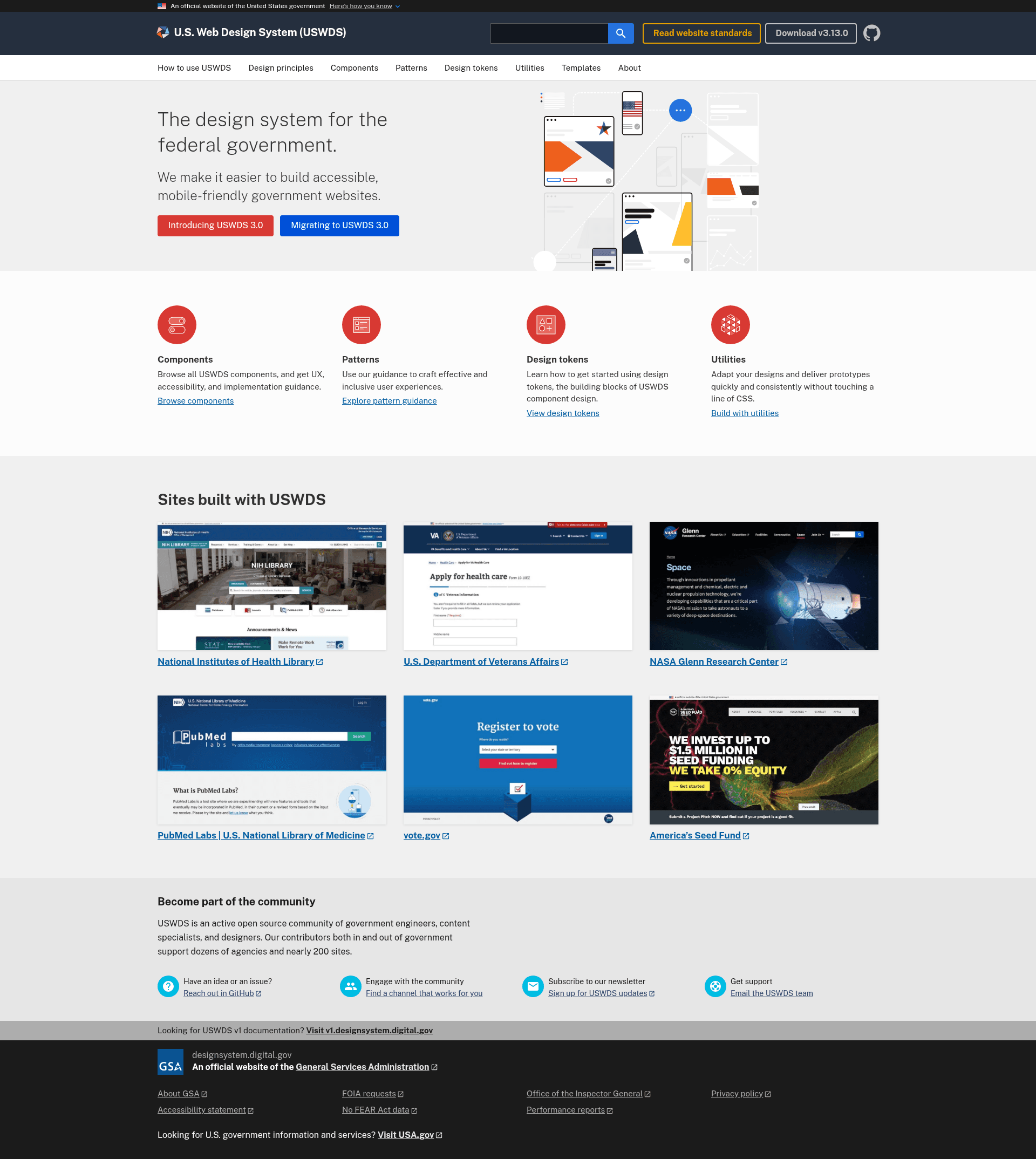 screenshot of USWDS Site on template0.com