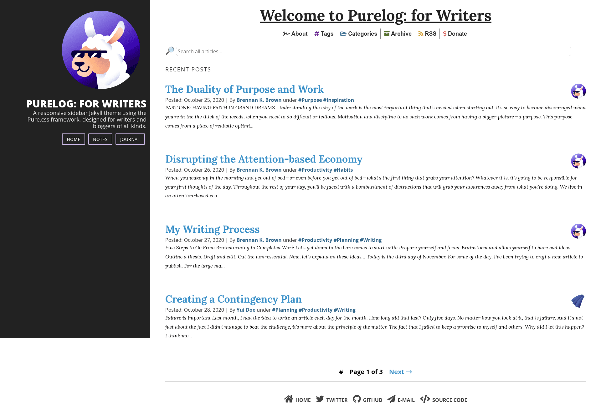 screenshot of Purelog on template0.com