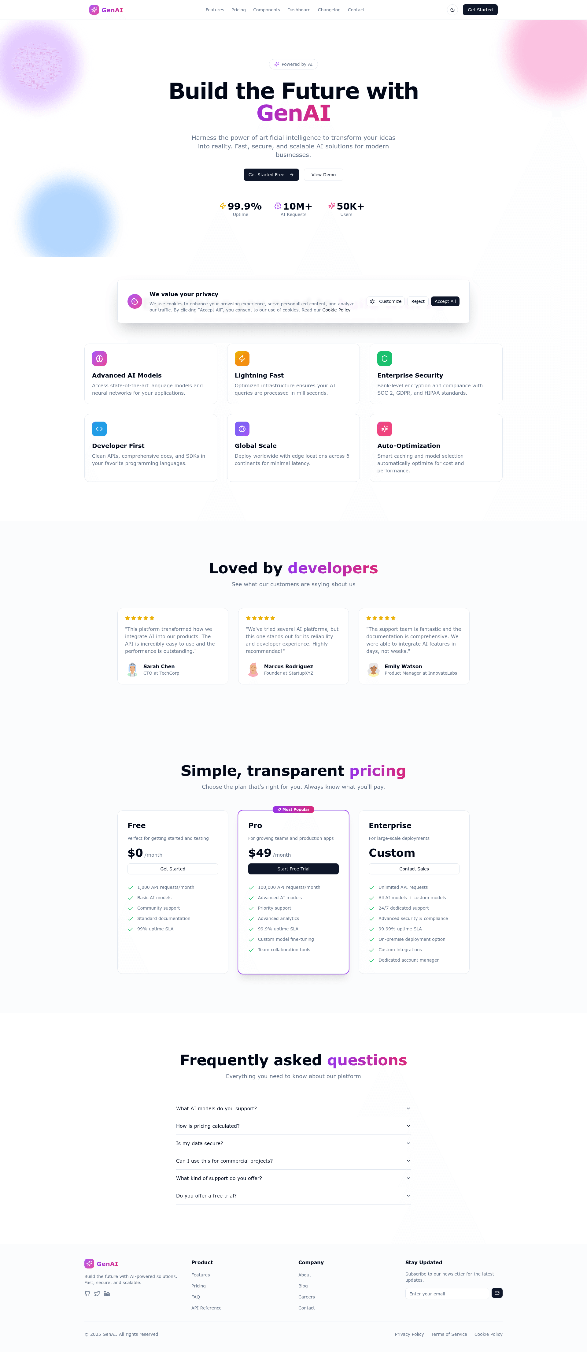 screenshot of GenAI Startup Astro Theme on template0.com