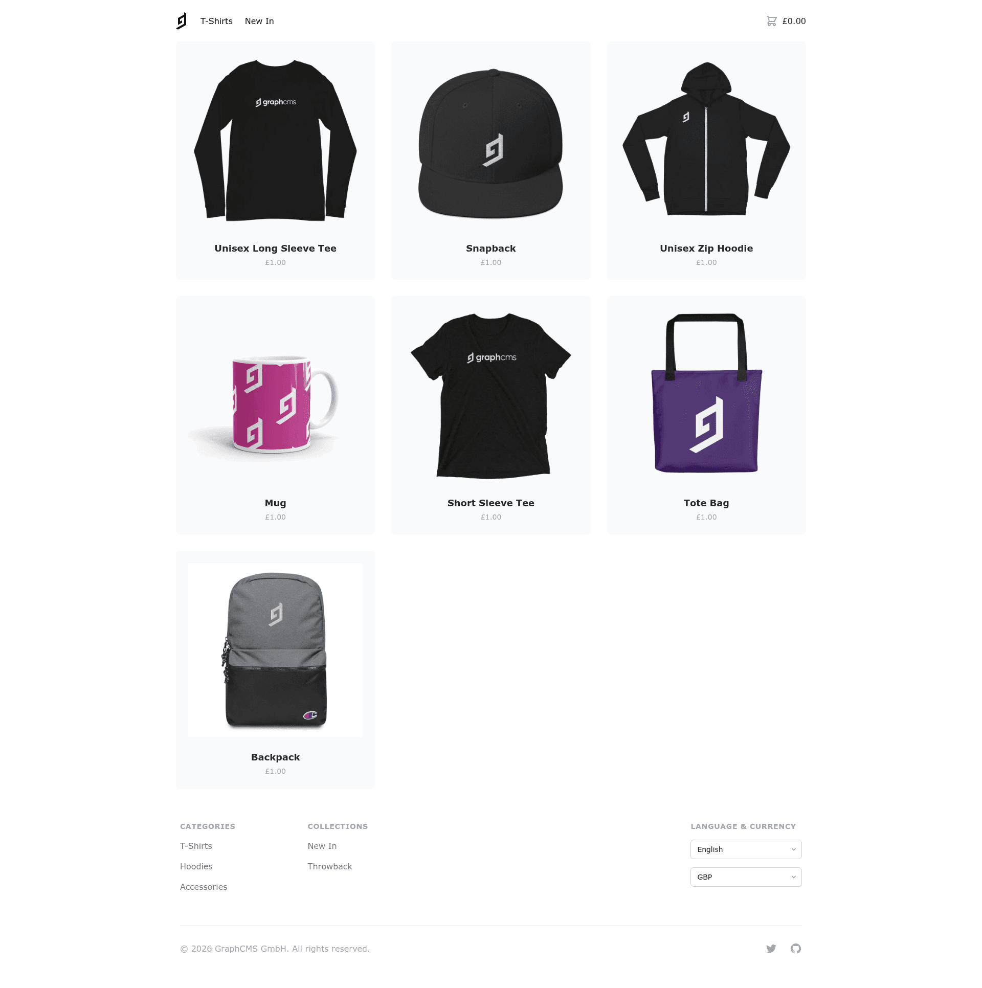 screenshot of Hygraph Commerce Starter on template0.com