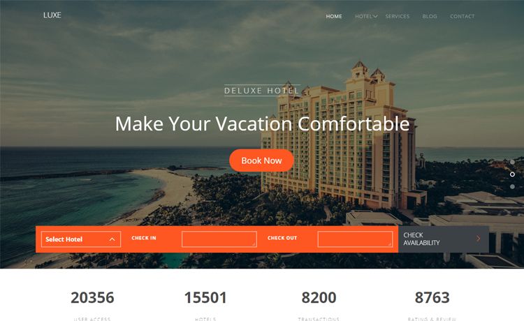Image for Luxe – Free HTML5 Bootstrap Hotel Website Template on template0.com Image for Luxe – Free HTML5 Bootstrap Hotel Website Template on template0.com