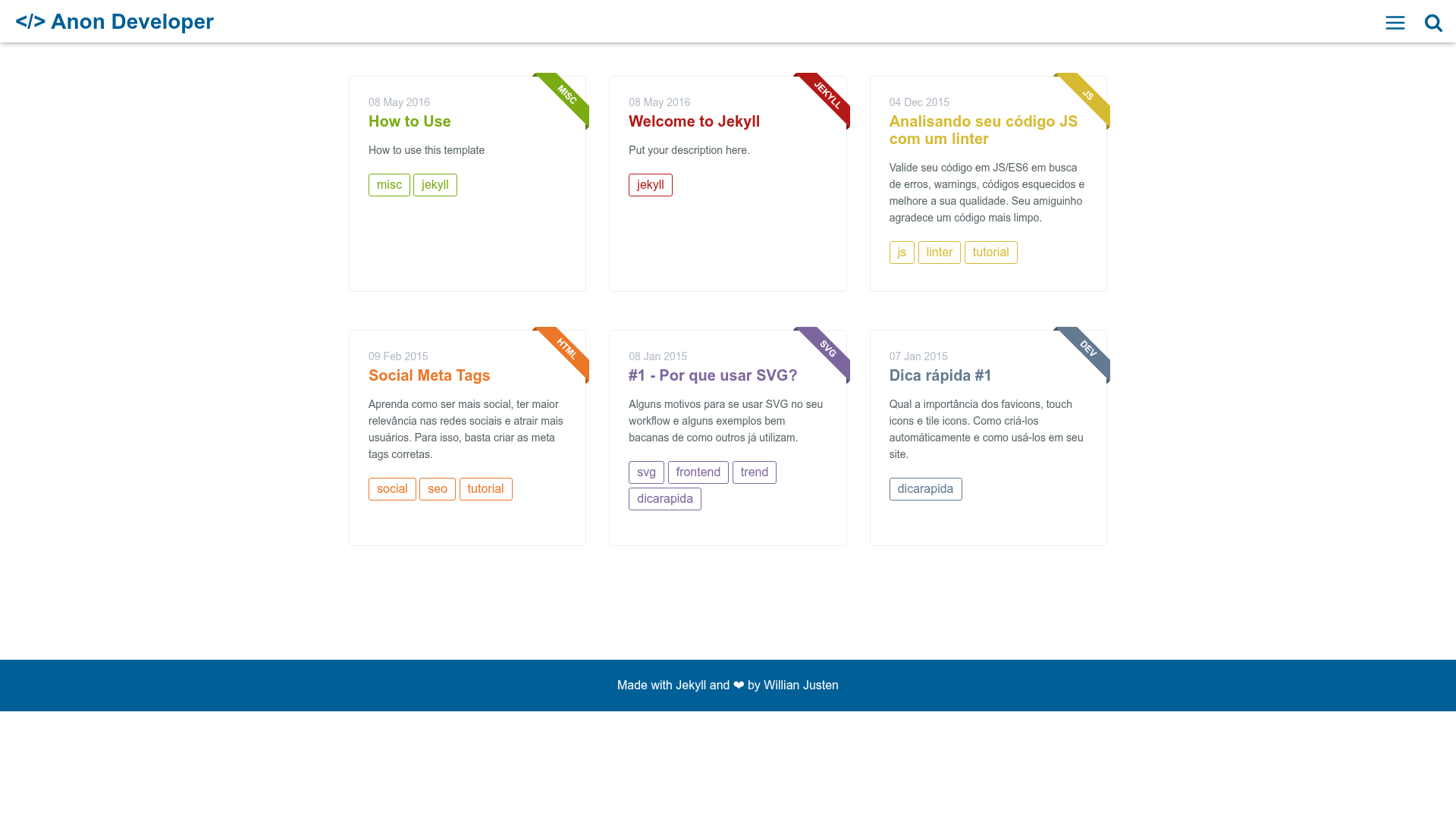screenshot of Cards Jekyll Template on template0.com