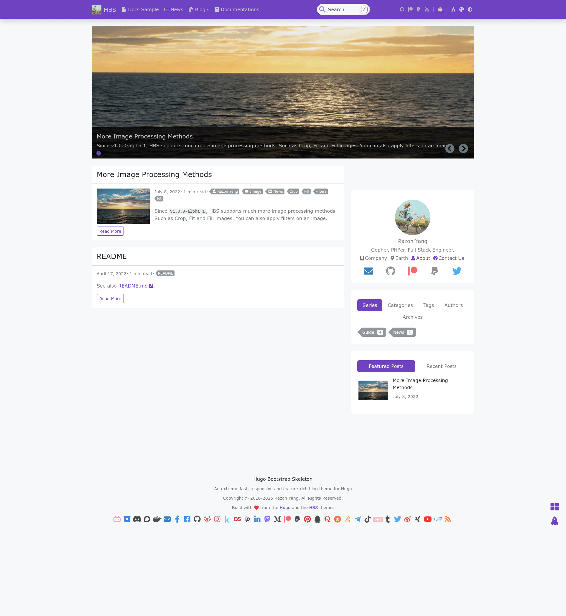 screenshot of Hugo Theme Bootstrap Skeleton on template0.com