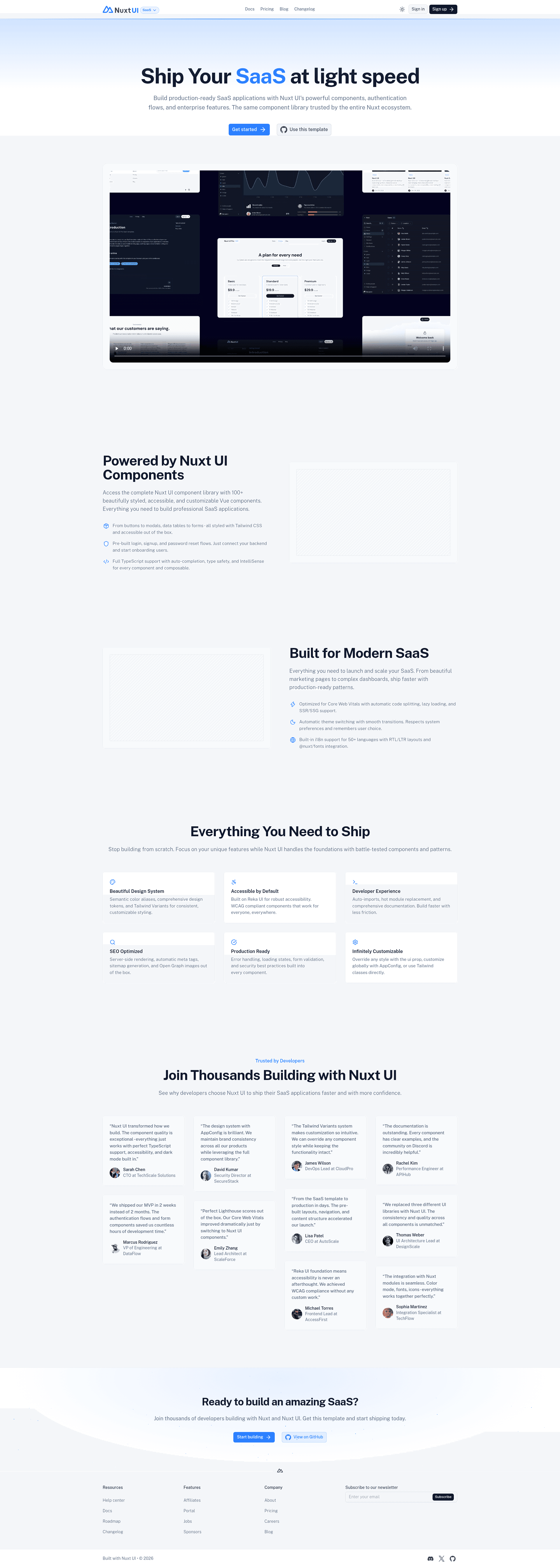 screenshot of Nuxt SaaS Template on template0.com