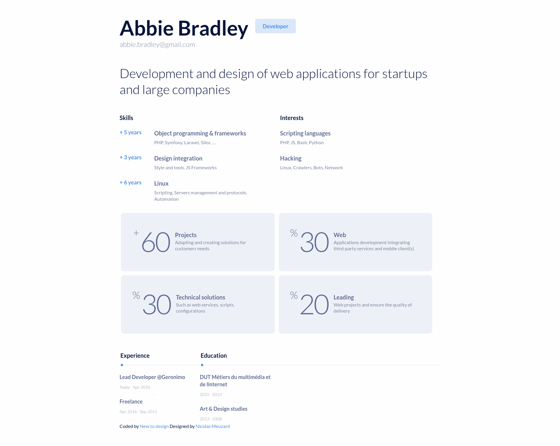 screenshot of Jekyll Minimal Resume on template0.com