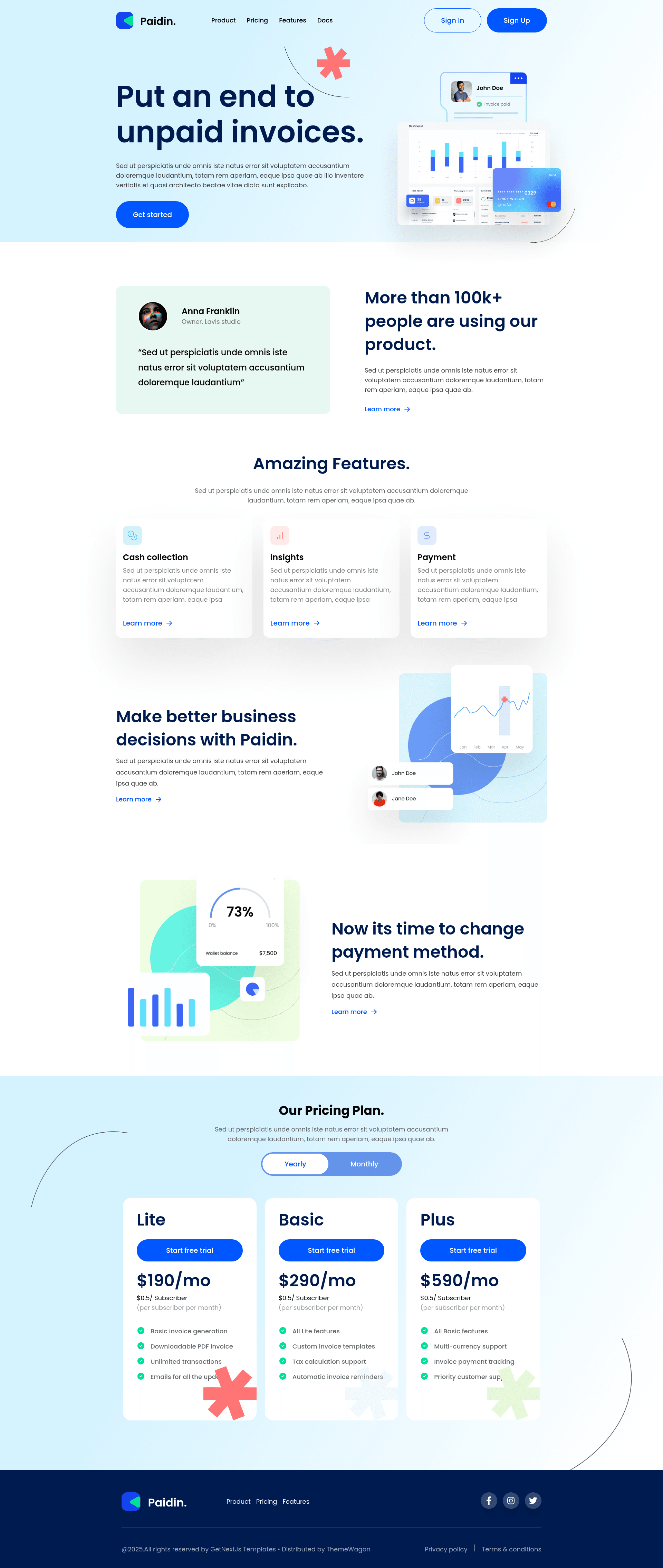 screenshot of Paidin – Free Tailwind CSS Landing Page Template on template0.com
