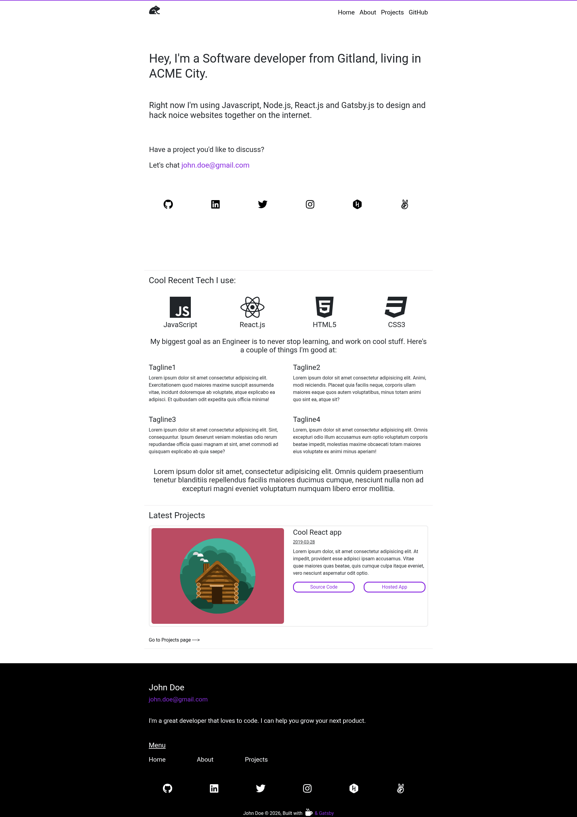 screenshot of Gatsby Clean Portfolio on template0.com